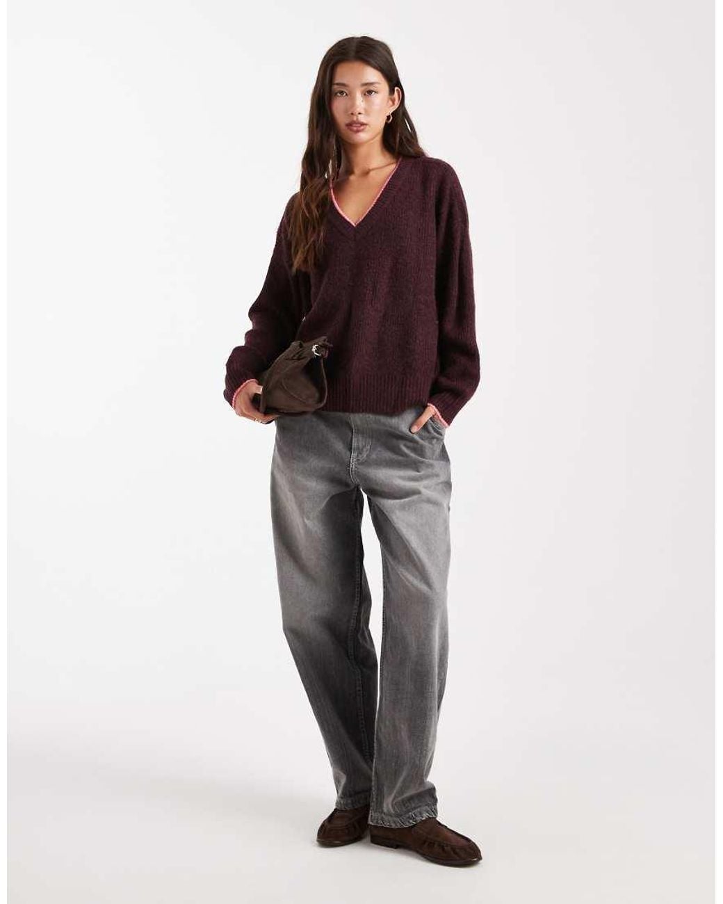 ONLY Brown Contrast Stitch Jumper