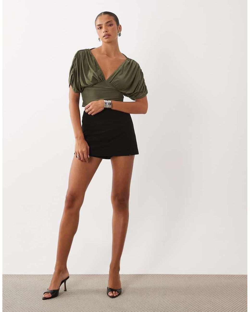 Missy Empire Green Missy Empire Slinky V Neck Batwing Top