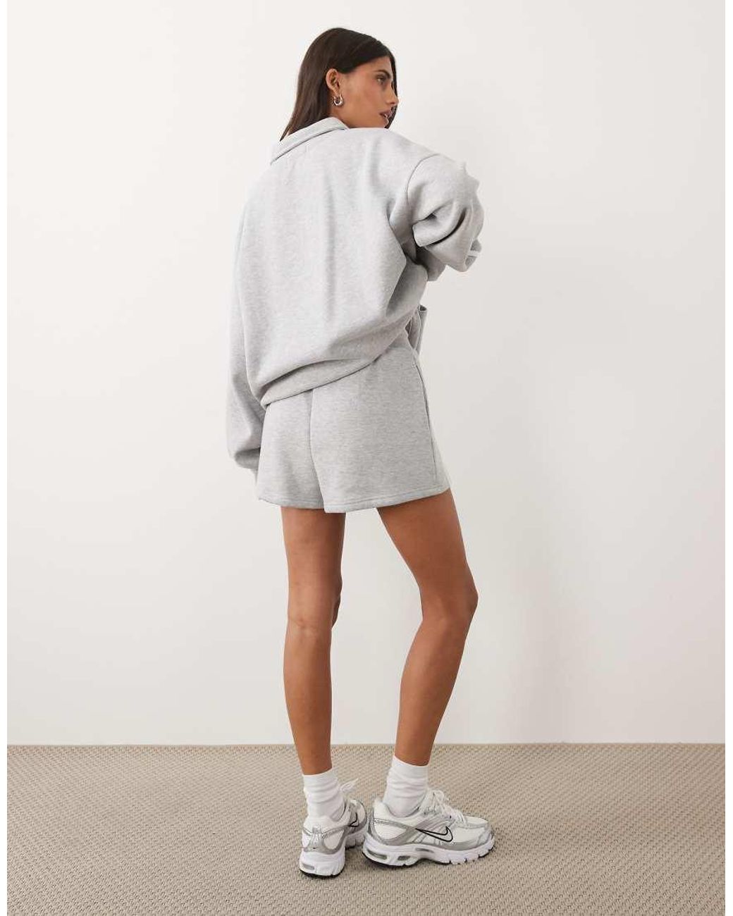 Kaiia Gray Cotton Rich Embroidered Logo Detail Side Stripe Sweat Shorts Co-ord