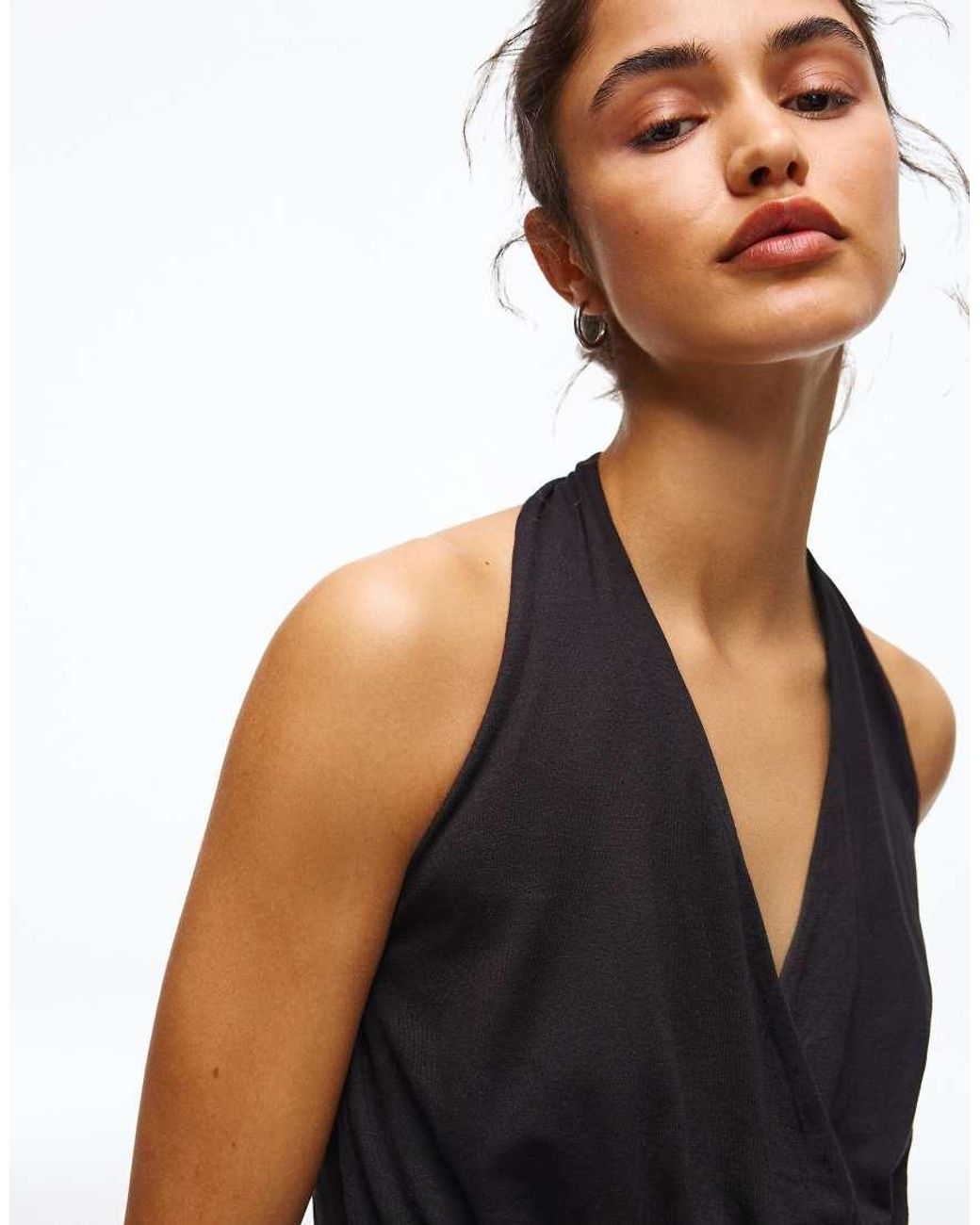 Bershka Blue Crossover Ruched Cummerbund Top