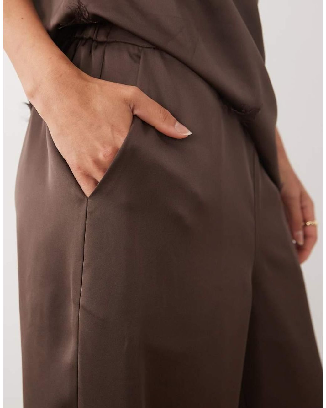 Pretty Lavish Brown Satin Balloon Leg Trousers Co-ord