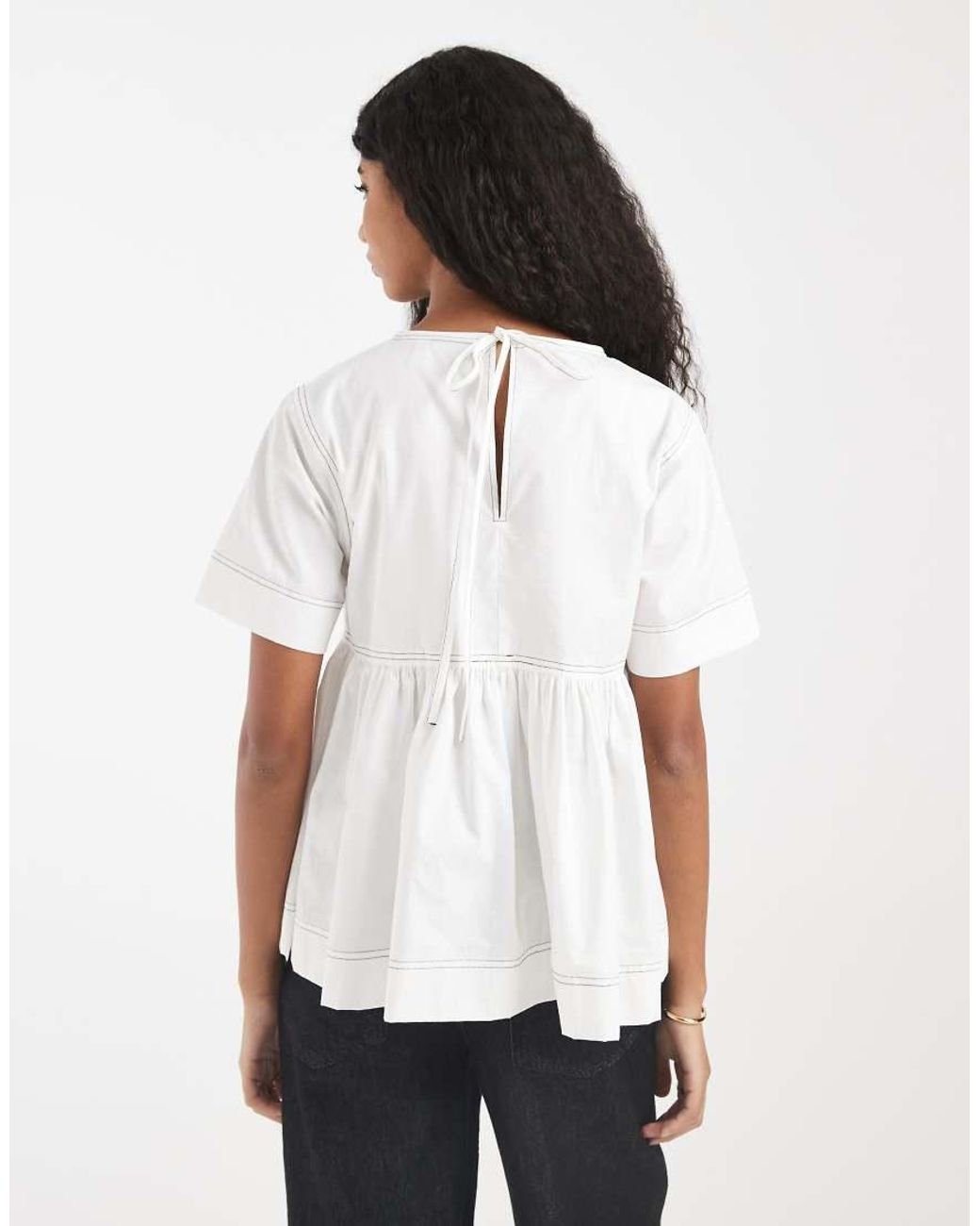 ASOS White Contrast Stitch Peplum Top
