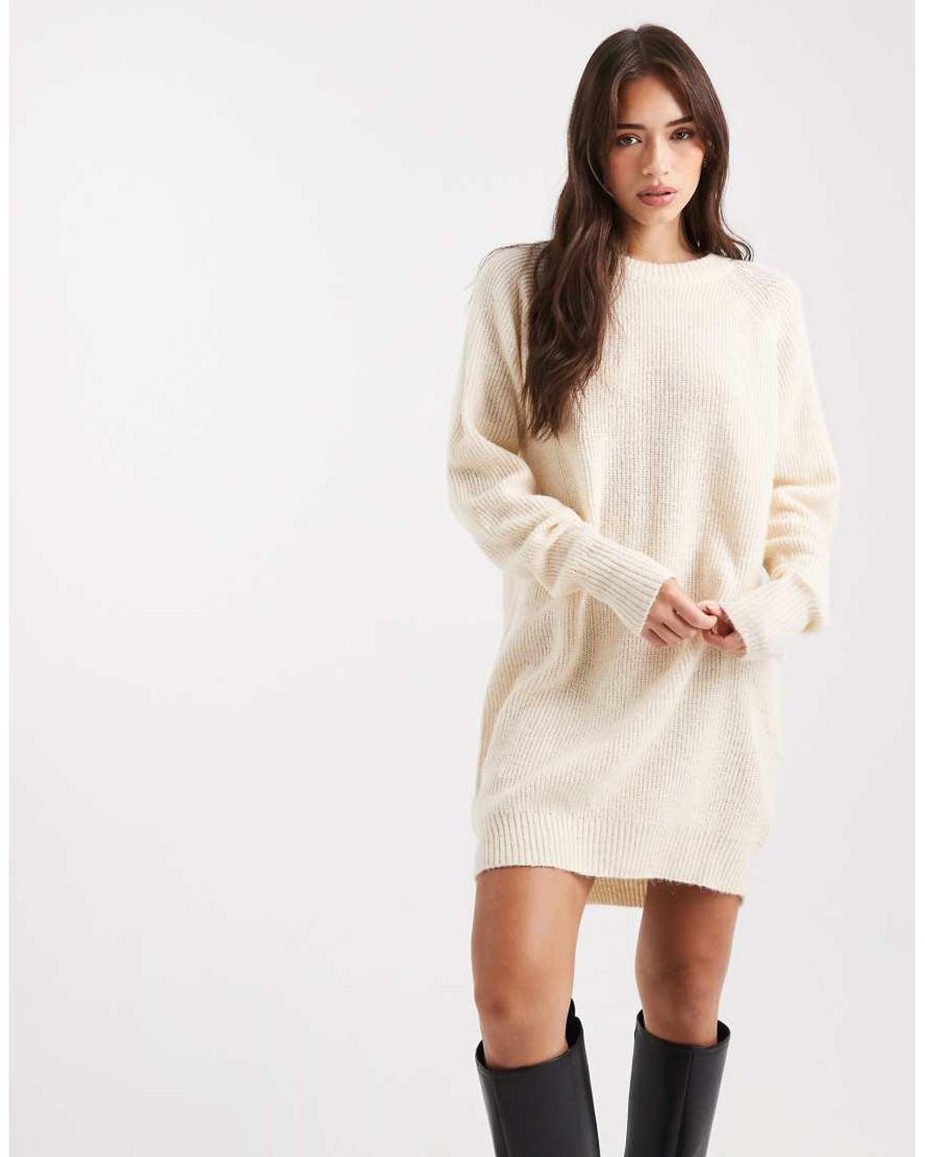 Miss Selfridge Natural Crew Neck Knitted Mini Dress
