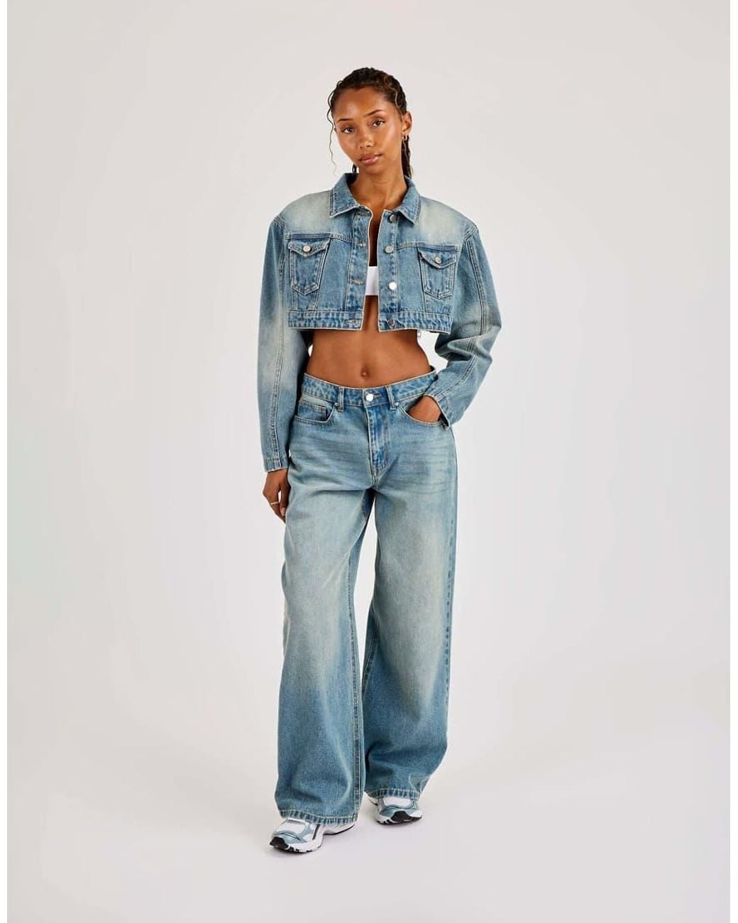 CERNUCCI Blue Super Crop Shoulder Pad Denim Jacket