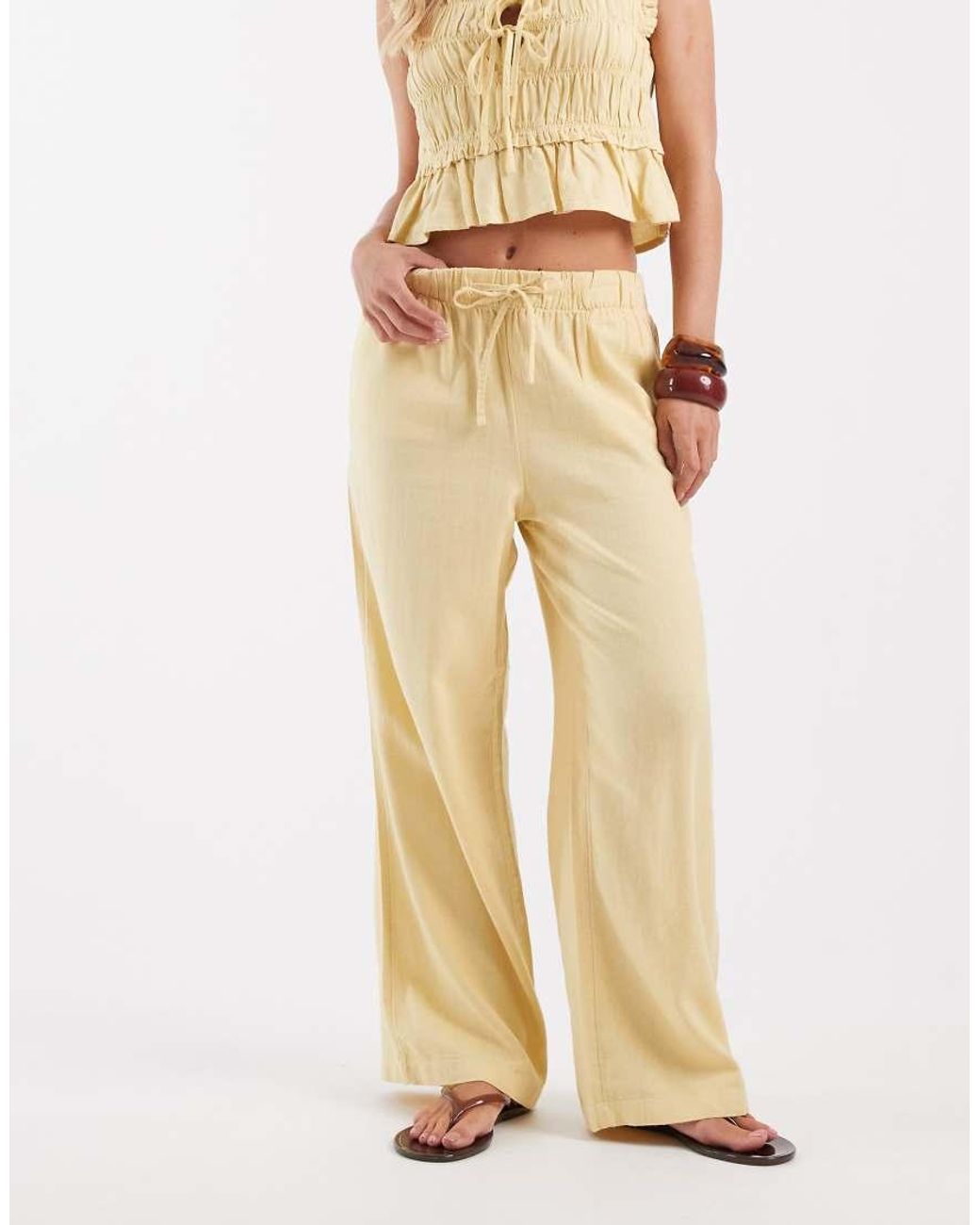 Only Petite Natural Linen Blend Pull On Pants