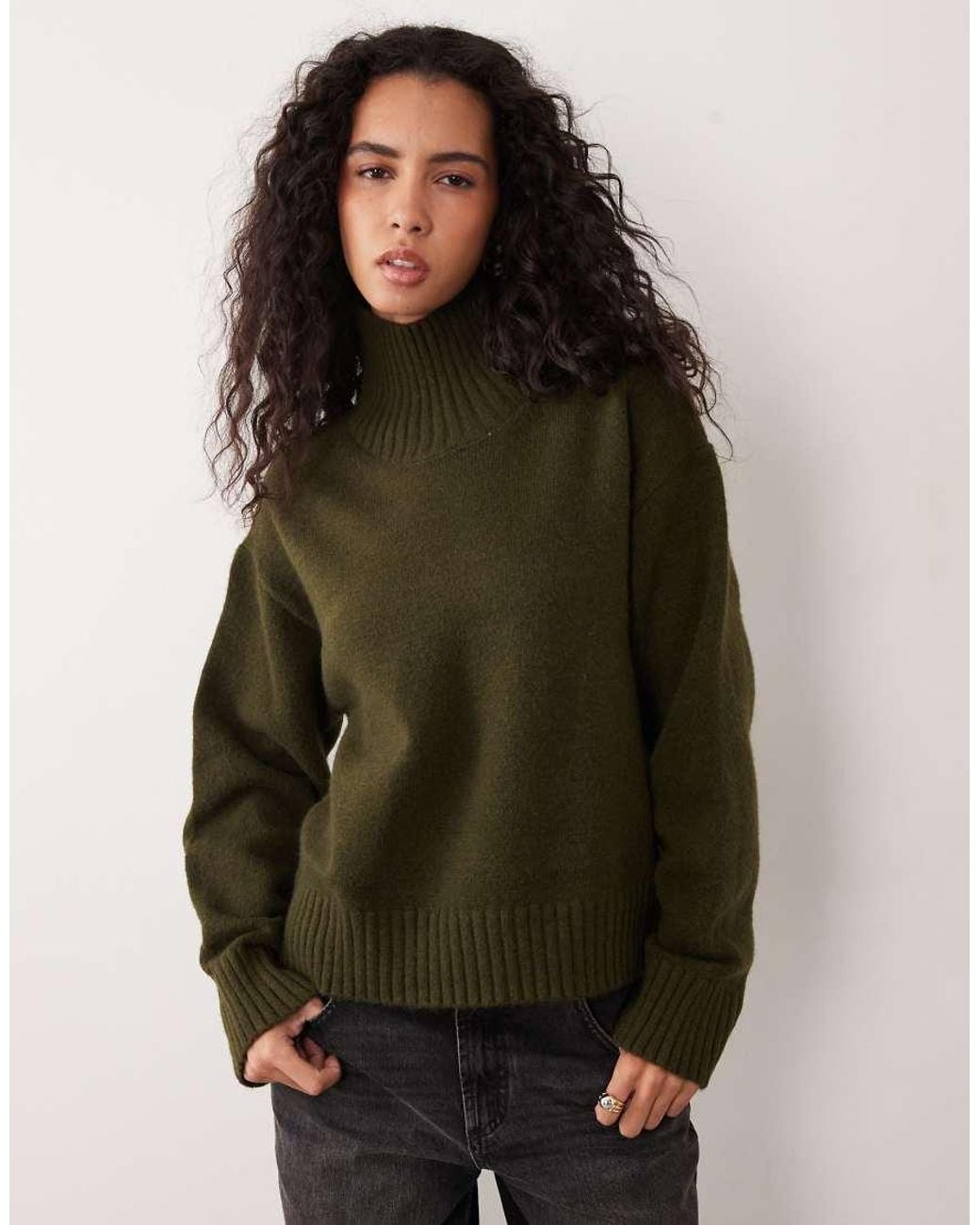 Gina Tricot Green Turtleneck Jumper With Wide Sleeves
