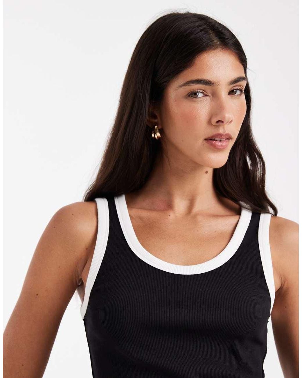 Pieces Black Contrast Trim Vest Top