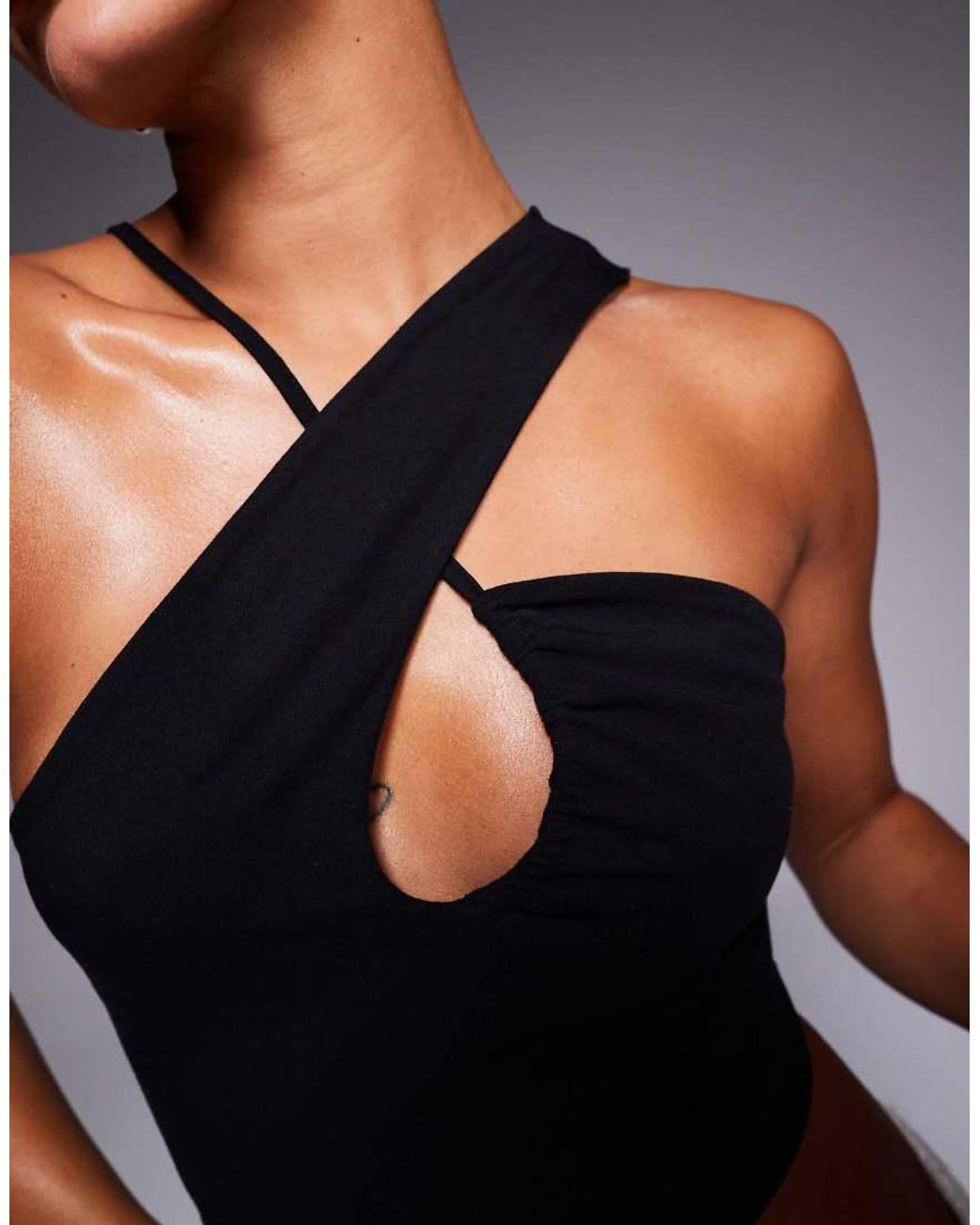ASOS Black Cross Over Keyhole Halter Top