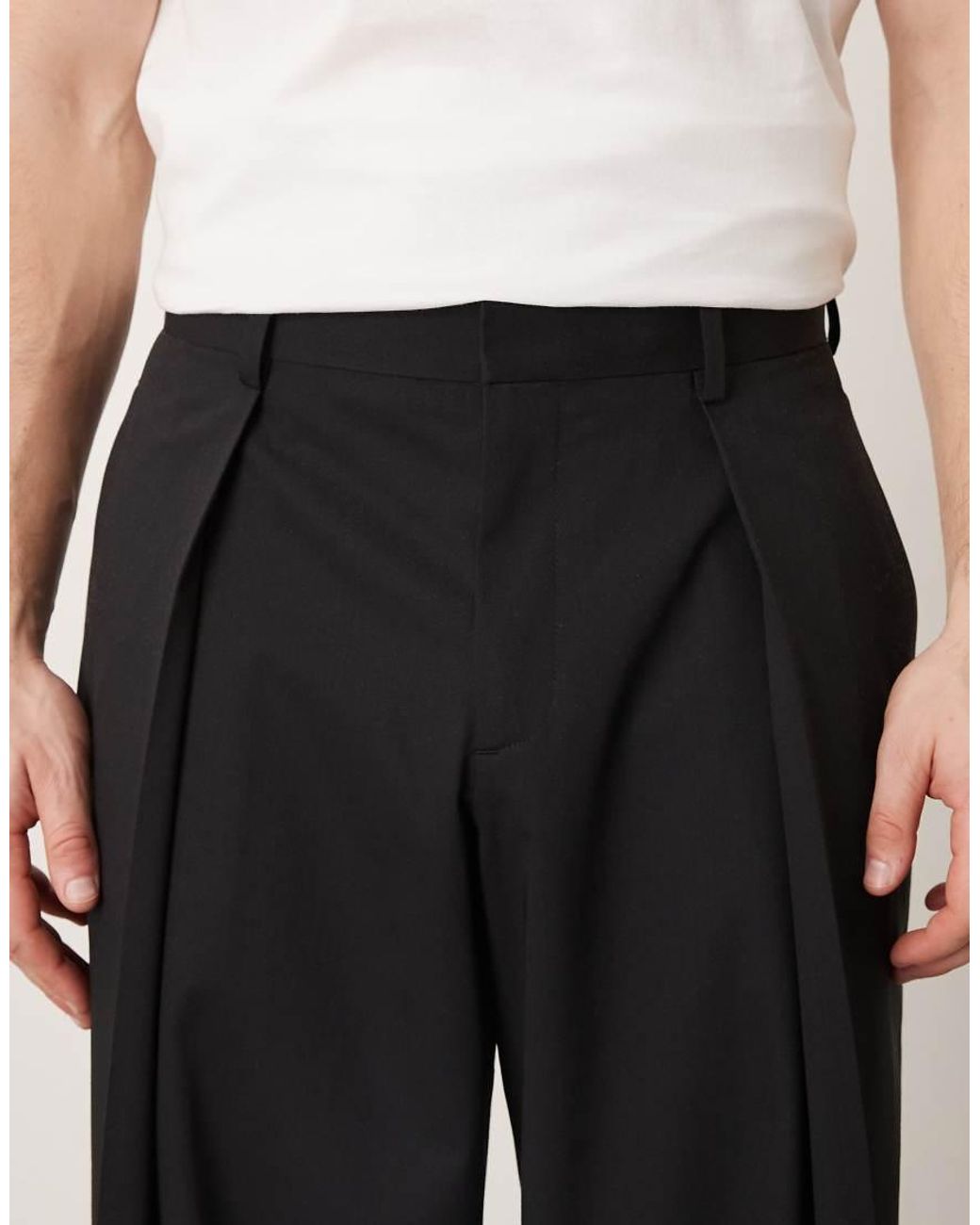 ASOS Black Premium Wool Blend Smart Wide Leg Pants With Front Pleat for men
