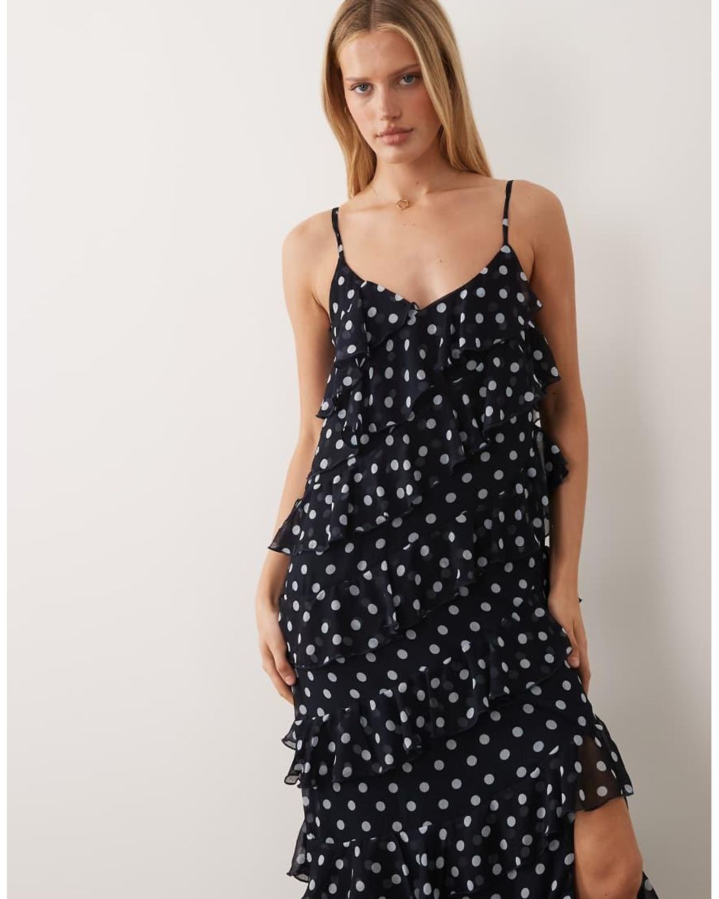 Vila Brown Ruffle Cami Maxi Dress With Leg Split