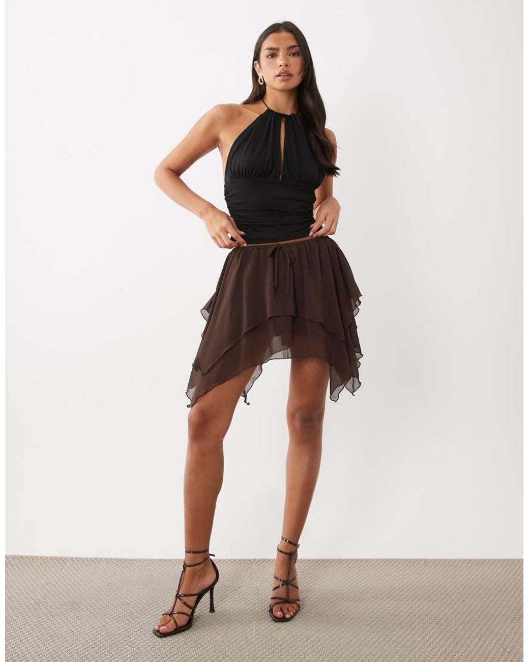 ASOS Black Polyamide High Neck Cinched Waist Halter Top