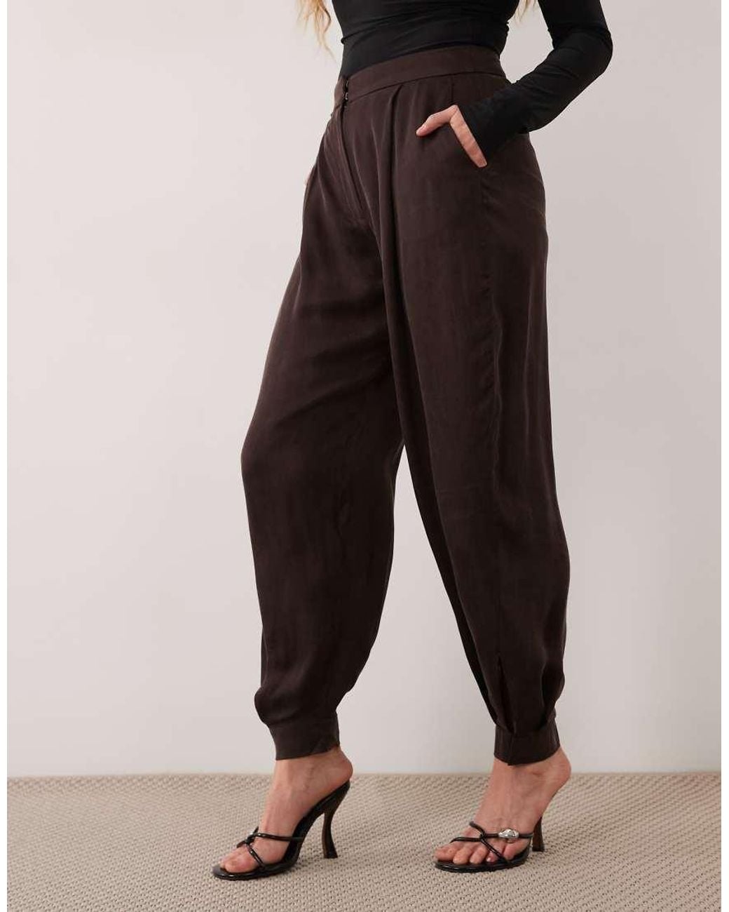 Pantaloni Con Risvolto Marroni di Mango in Brown