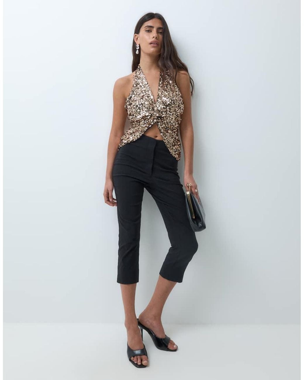 ASOS Multicolor Sequin Plunged Front Top