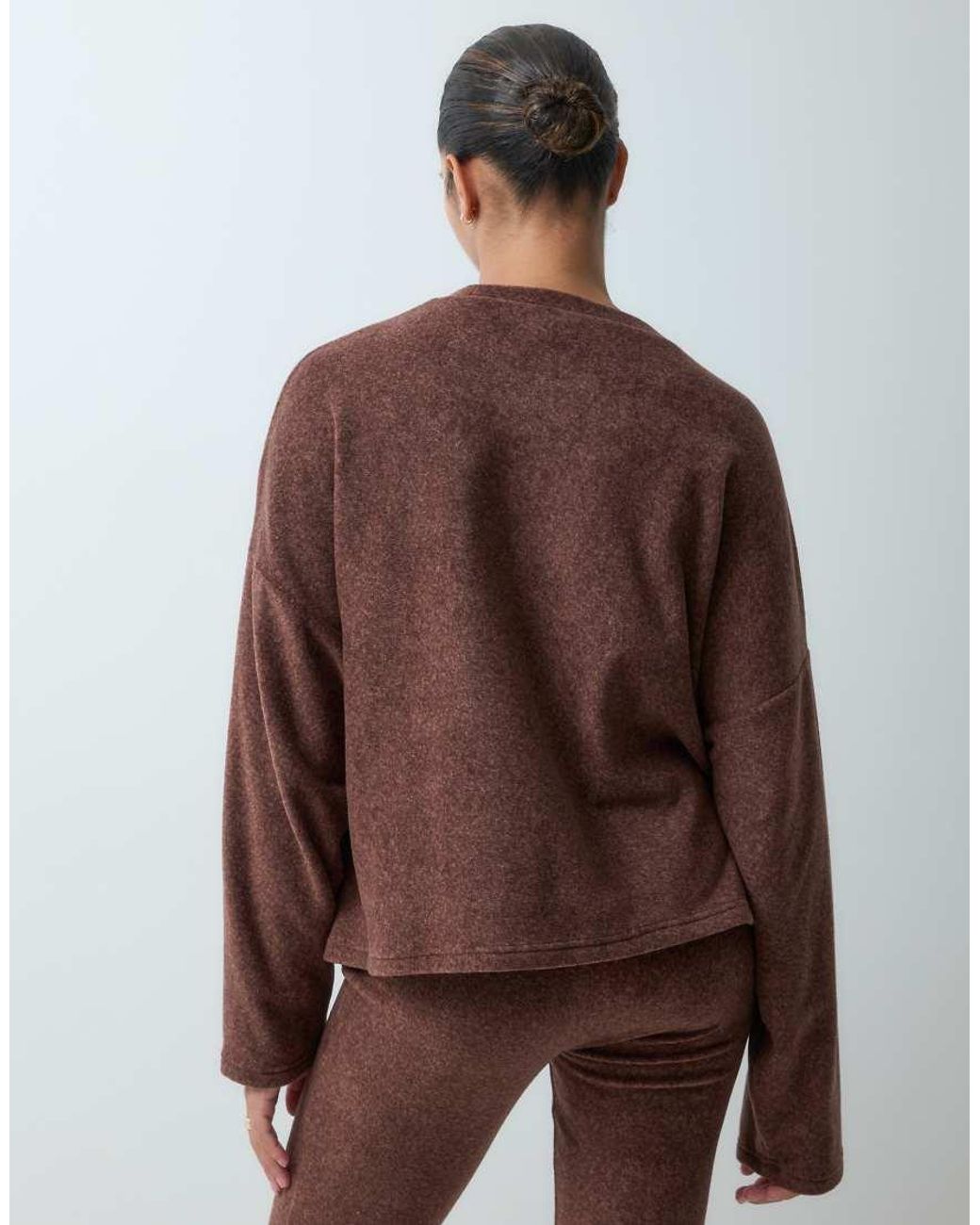 ASOS Brown Asos Design Maternity Lounge Mix & Match Lightweight Fleece Long Sleeve Slouch