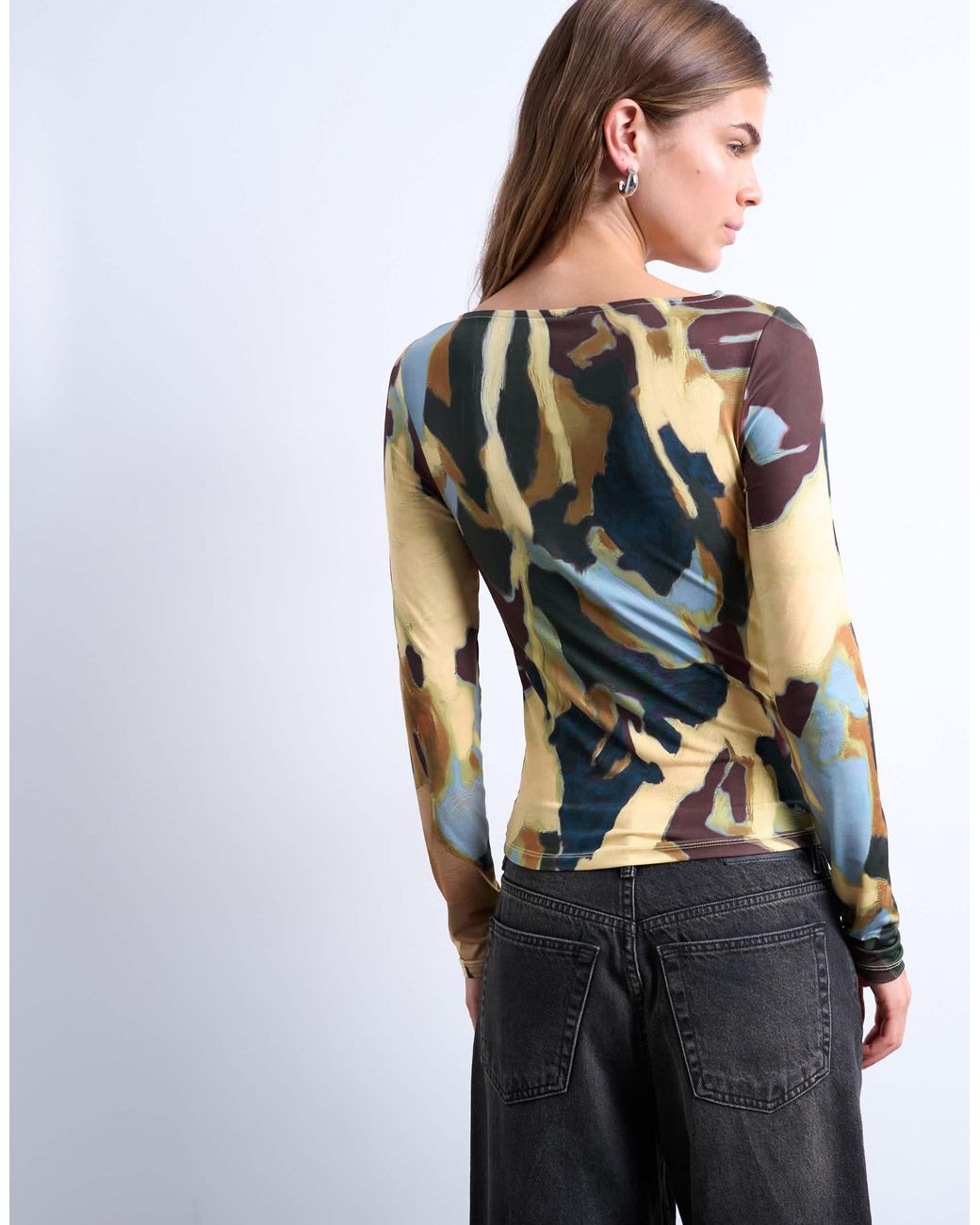 TOPSHOP Gray Microfibre Abstract Print Top
