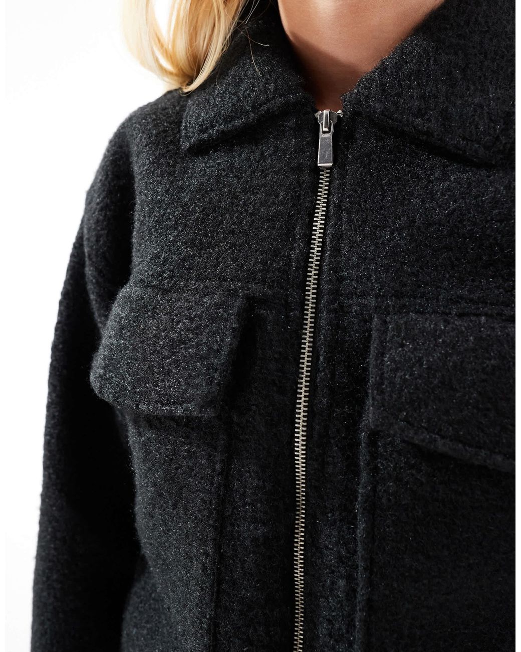 ONLY Blue Boxy Zip Through Boucle Jacket