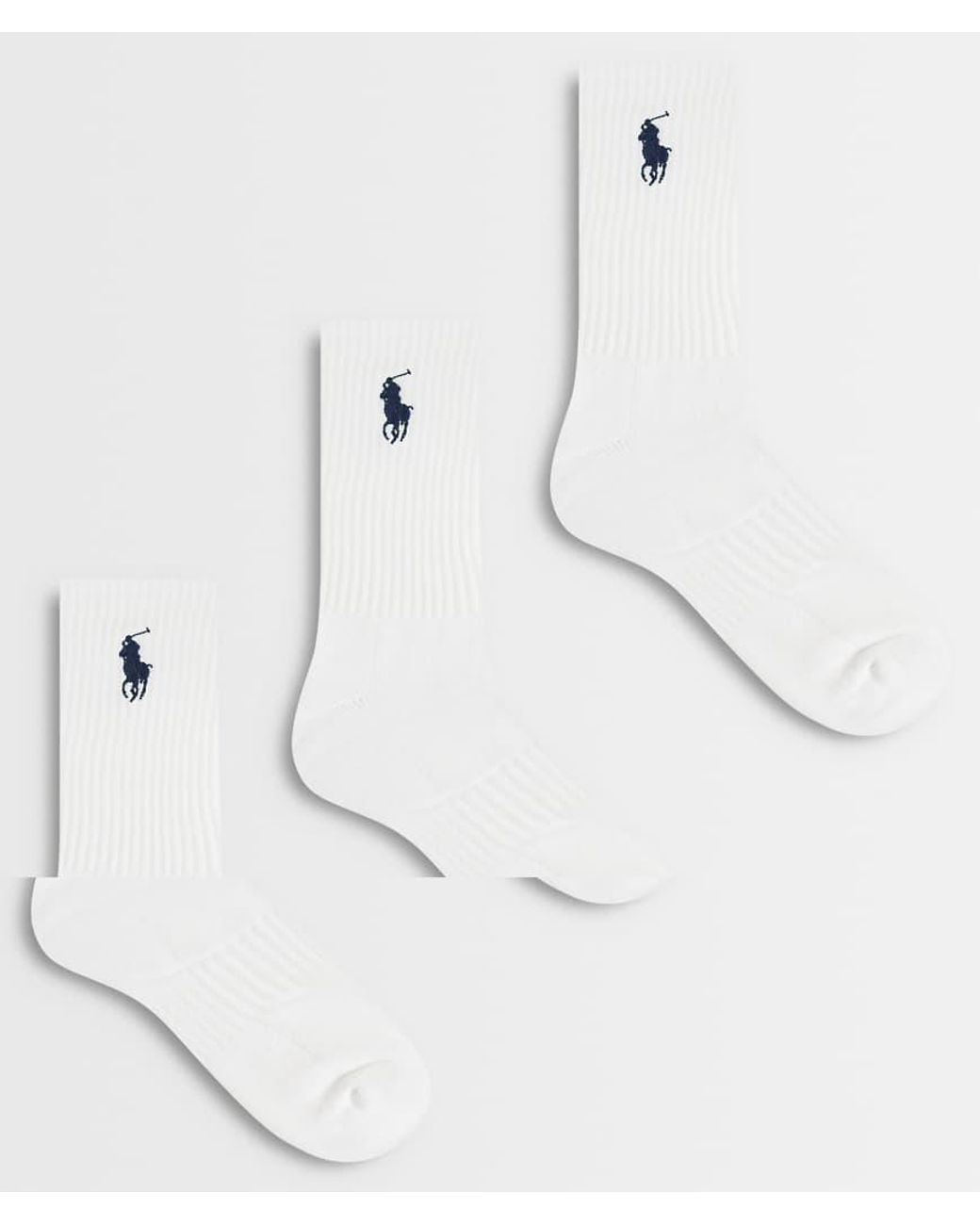 Polo Ralph Lauren White Large Icon Logo 3 Pack Crew Socks for men