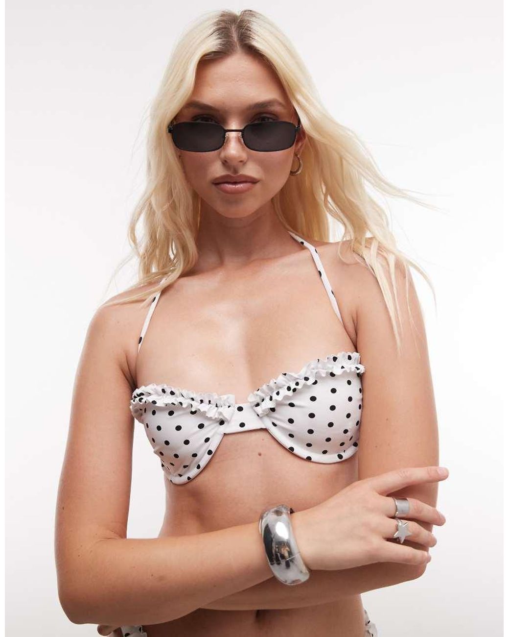 VDM The Label White Reversible Underwire Bikini Top With Frill Trim
