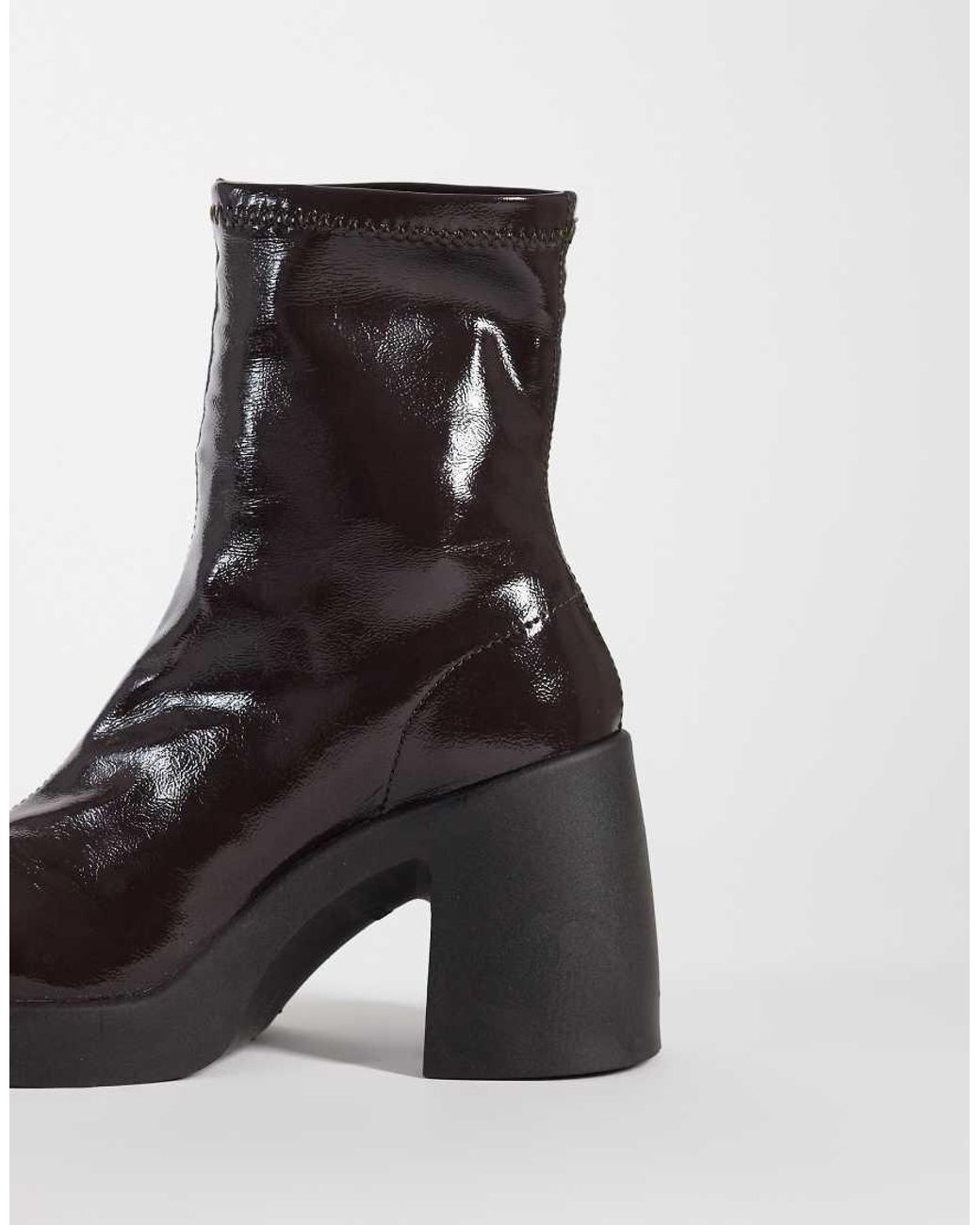ASOS Black Wide Fit Edison Square Toe Chunky Heeled Sock Boots