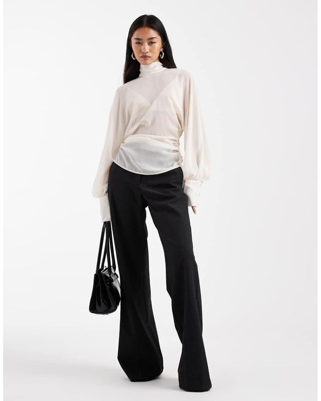 ASOS White Chiffon Batwing High Neck Blouse