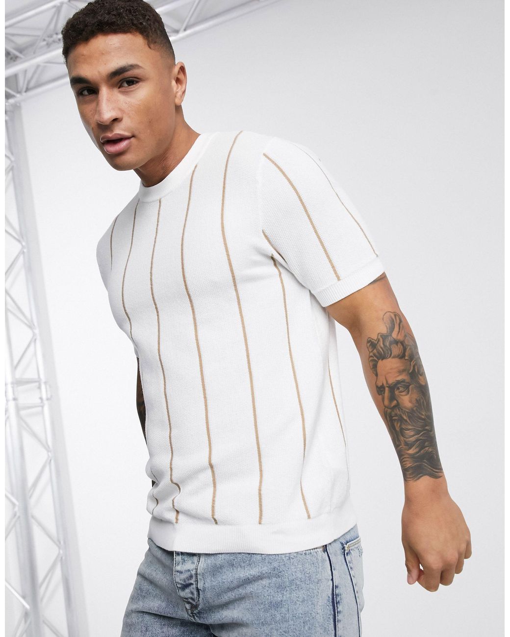 TOPMAN Knitted T-shirt in White for Men | Lyst