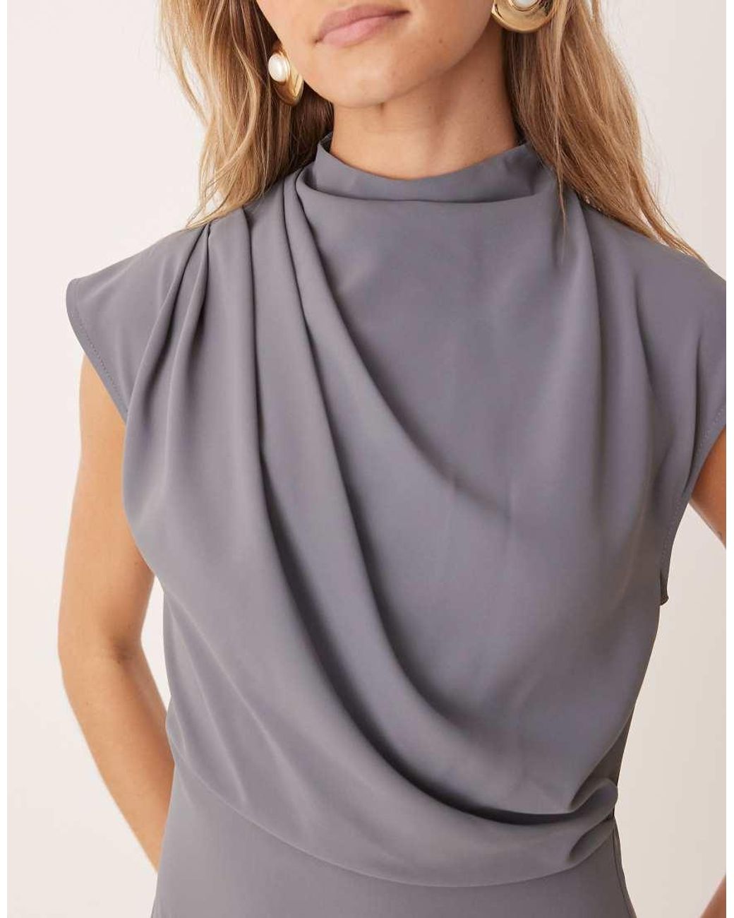 ASOS Gray High Neck Sleeveless Mini Dress With Draped Neck