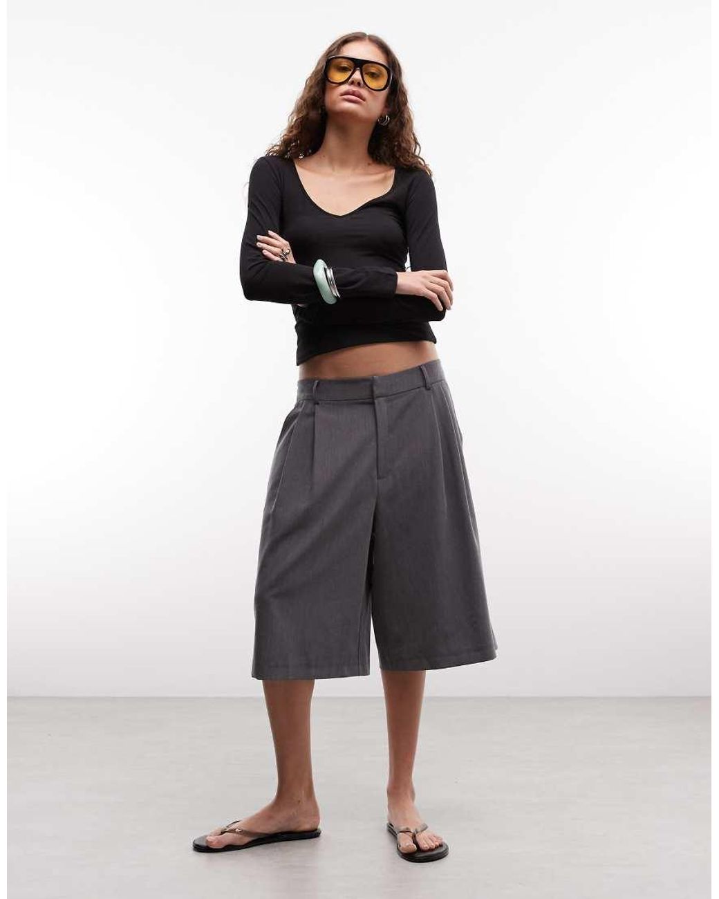 Monki Black V-neck Long Sleeve Top