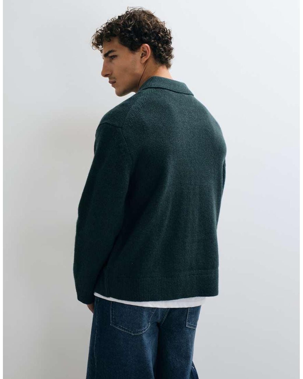 ARKET Blue Pure Wool Zip Through Cardigan With Polo Collar for men