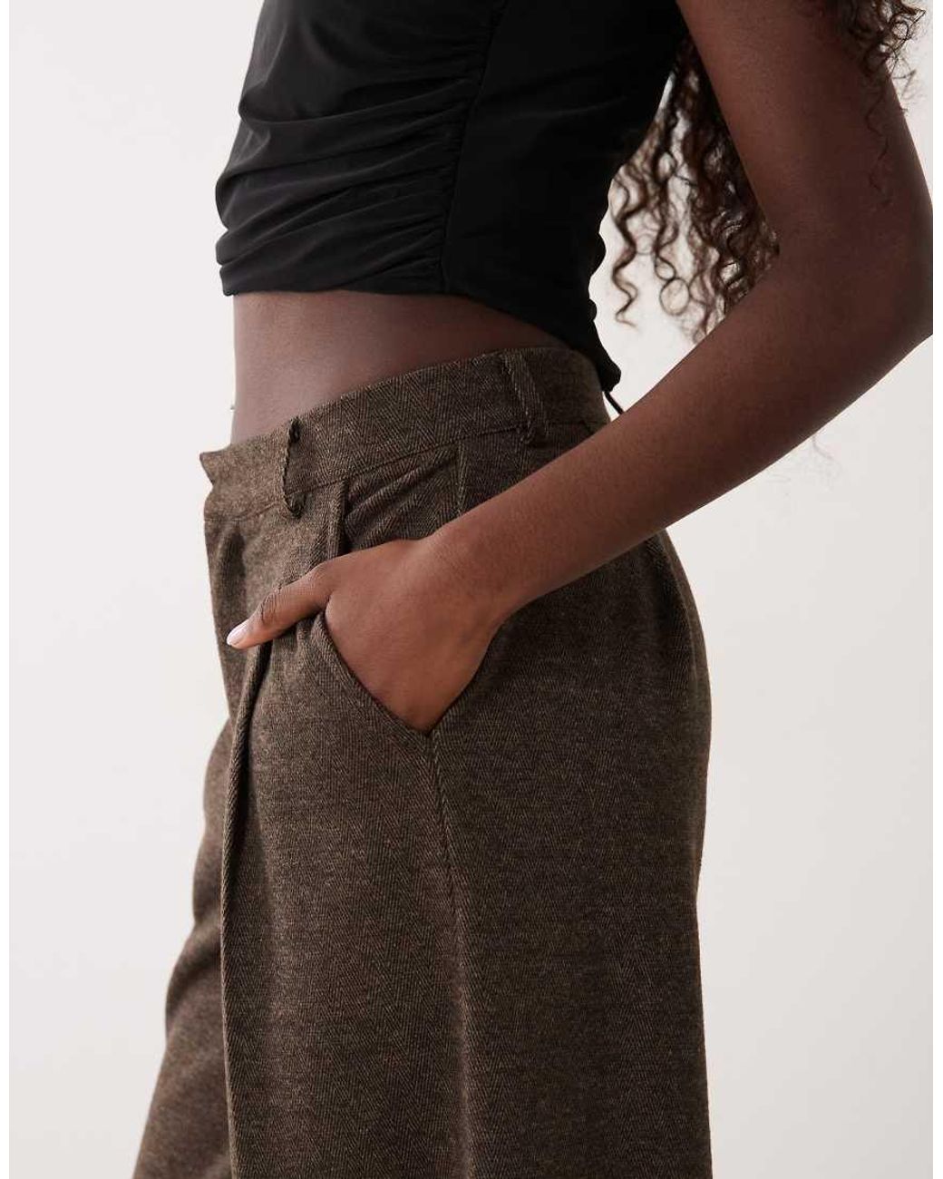 ASOS Brown Mix & Match Brushed Wide Leg Trouser
