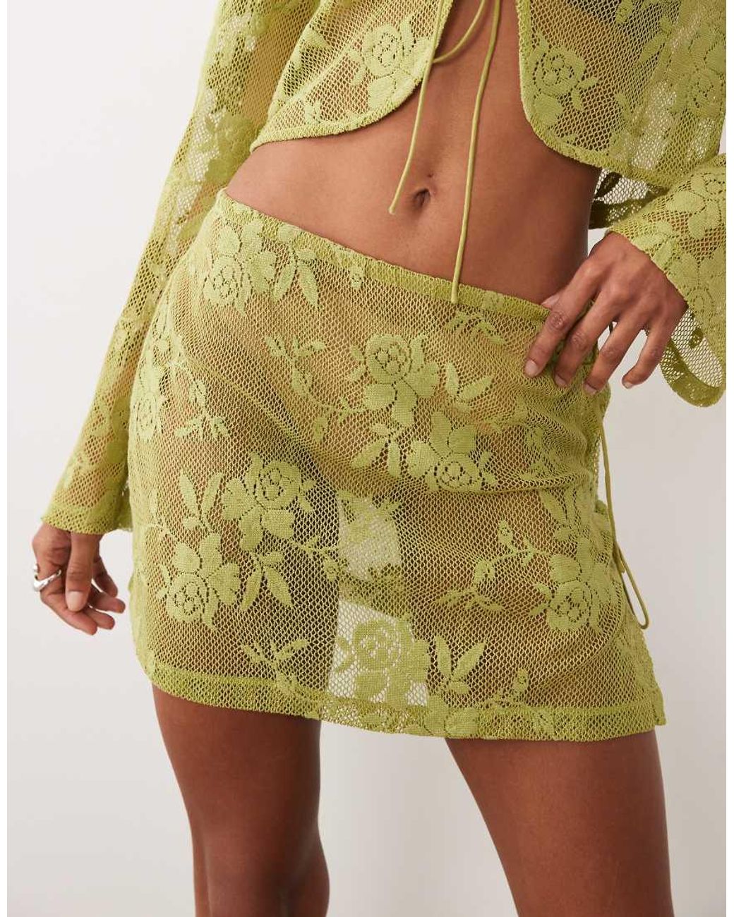 ASOS Green Sheer Crochet Lace Tie Side Beach Mini Co-ord Skirt