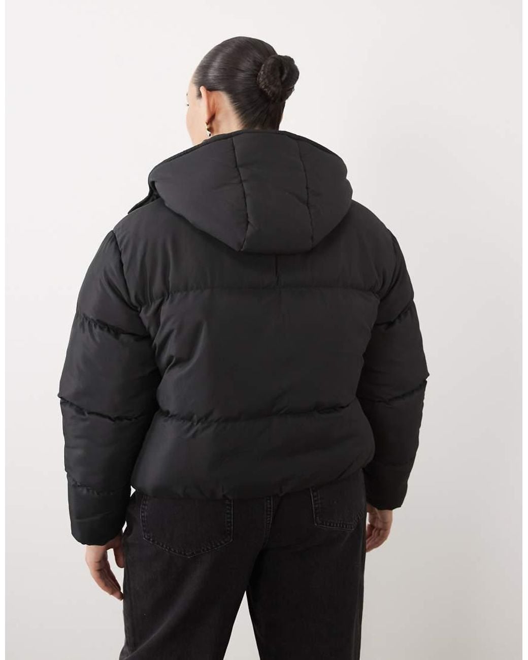 Brave Soul Black Curve Short Puffer Jacket With Hood