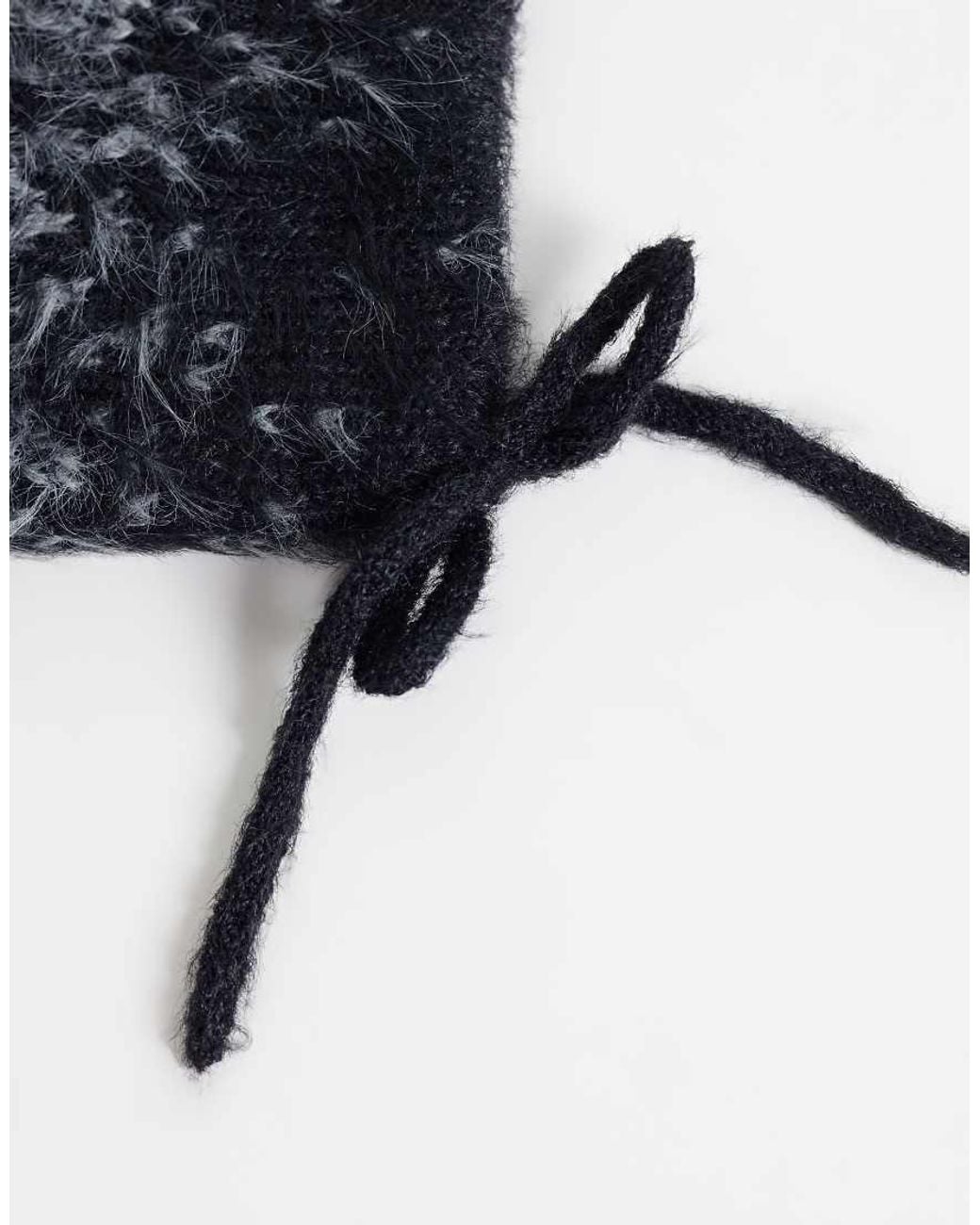 Collusion Gray Fluffy Knit Ear Beanie With Bow Details