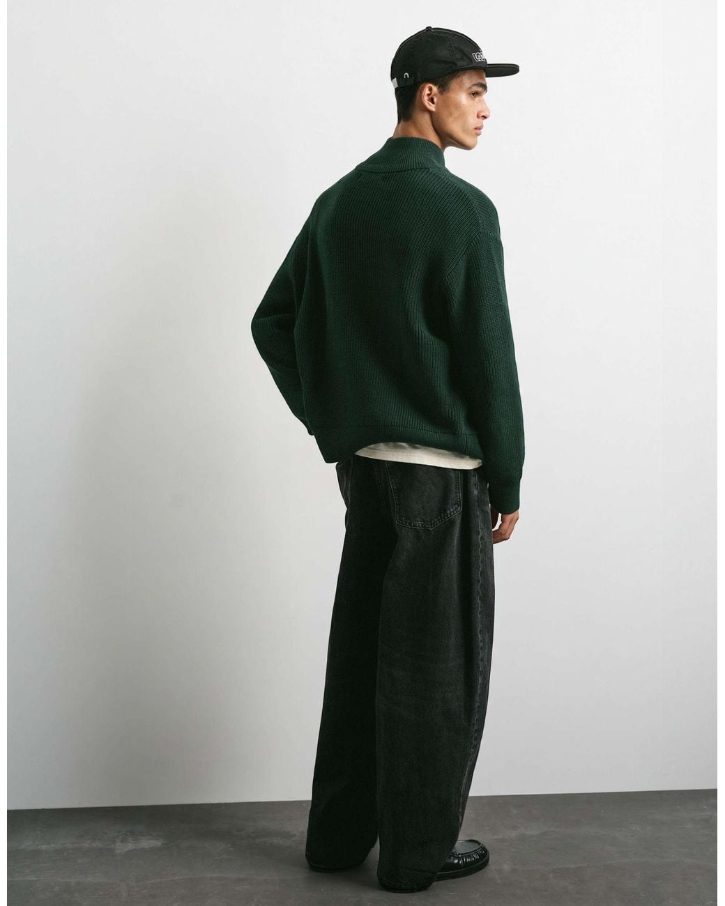 Pull&Bear – bestickte strickjacke in Green für Herren