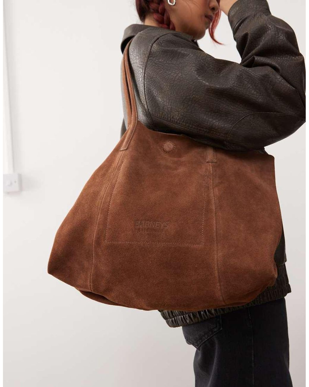 Barney's Originals Brown Suede Tote Bag