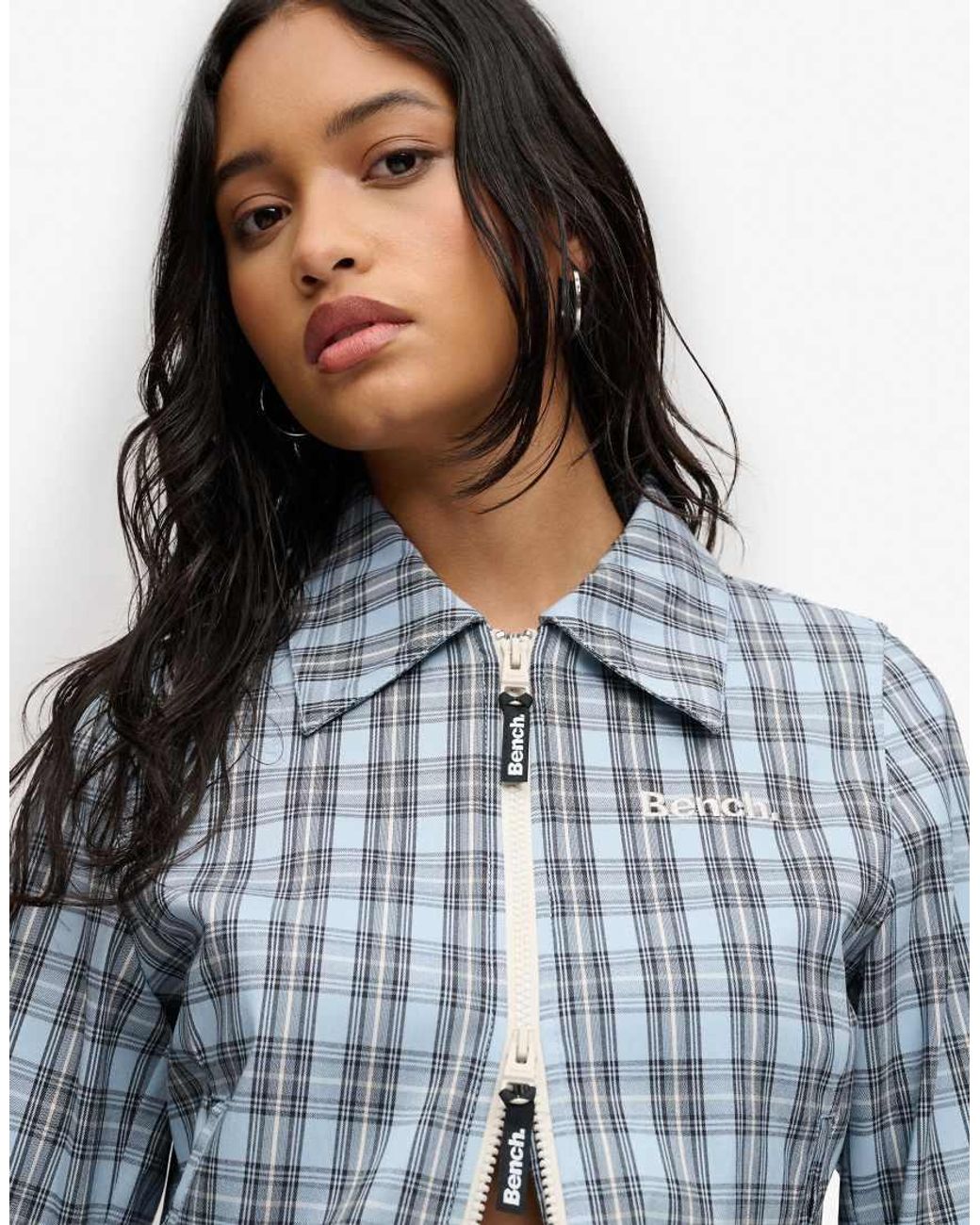 Bench x Superdry & Co Blue Double Zip Collared Check Jacket