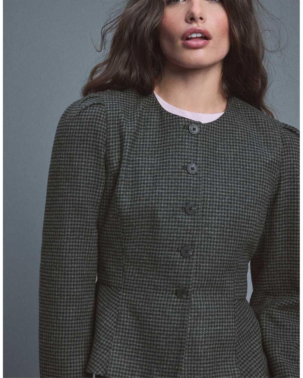 Stradivarius Blue Peplum Wool-blend Blazer