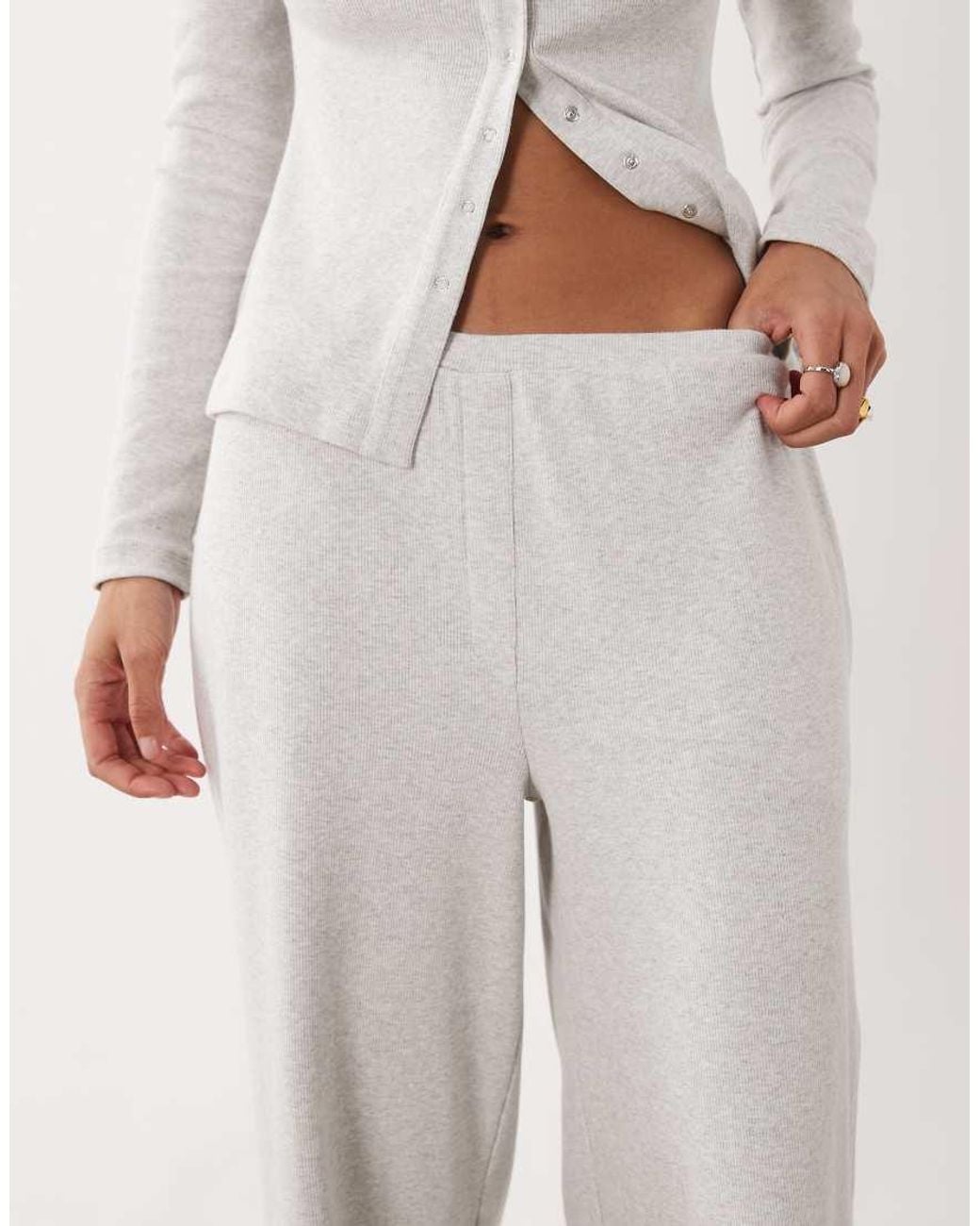 4th & Reckless White Ribbed Jersey Wide Leg Trousers Co-ord