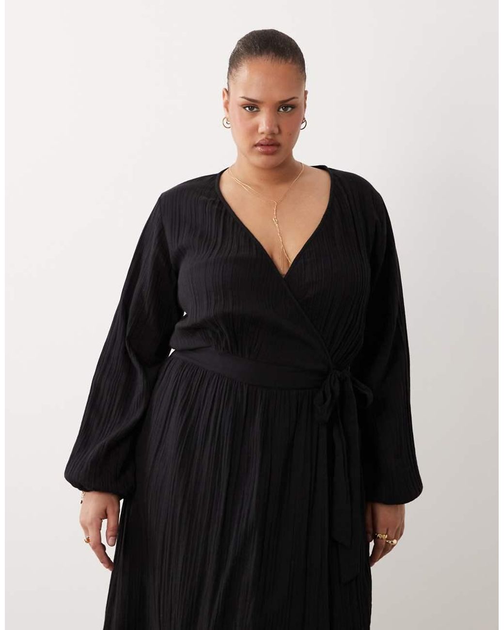 Esmee Curve Black Esmée Curve Wrap Front Long Sleeve Maxi Beach Dress