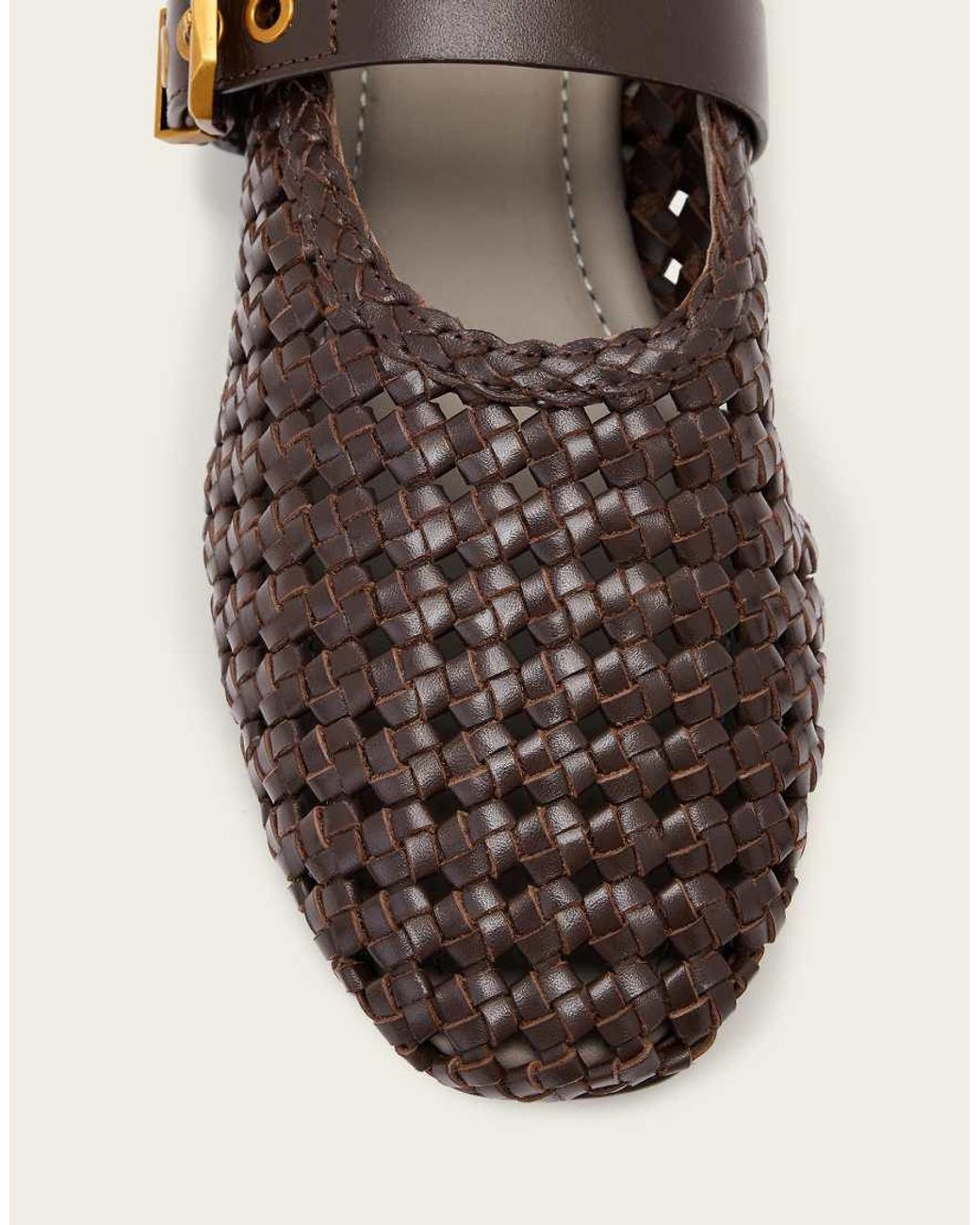 AllSaints Natural Sabine Leather Woven Ballet Flats With Gold Buckle Strap