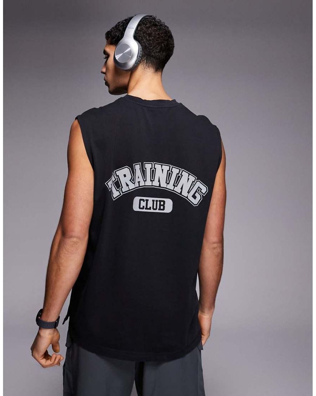 4505 Blue Back Print Oversized Heavyweight Cotton Training Tank With Quick Dry Finish for men