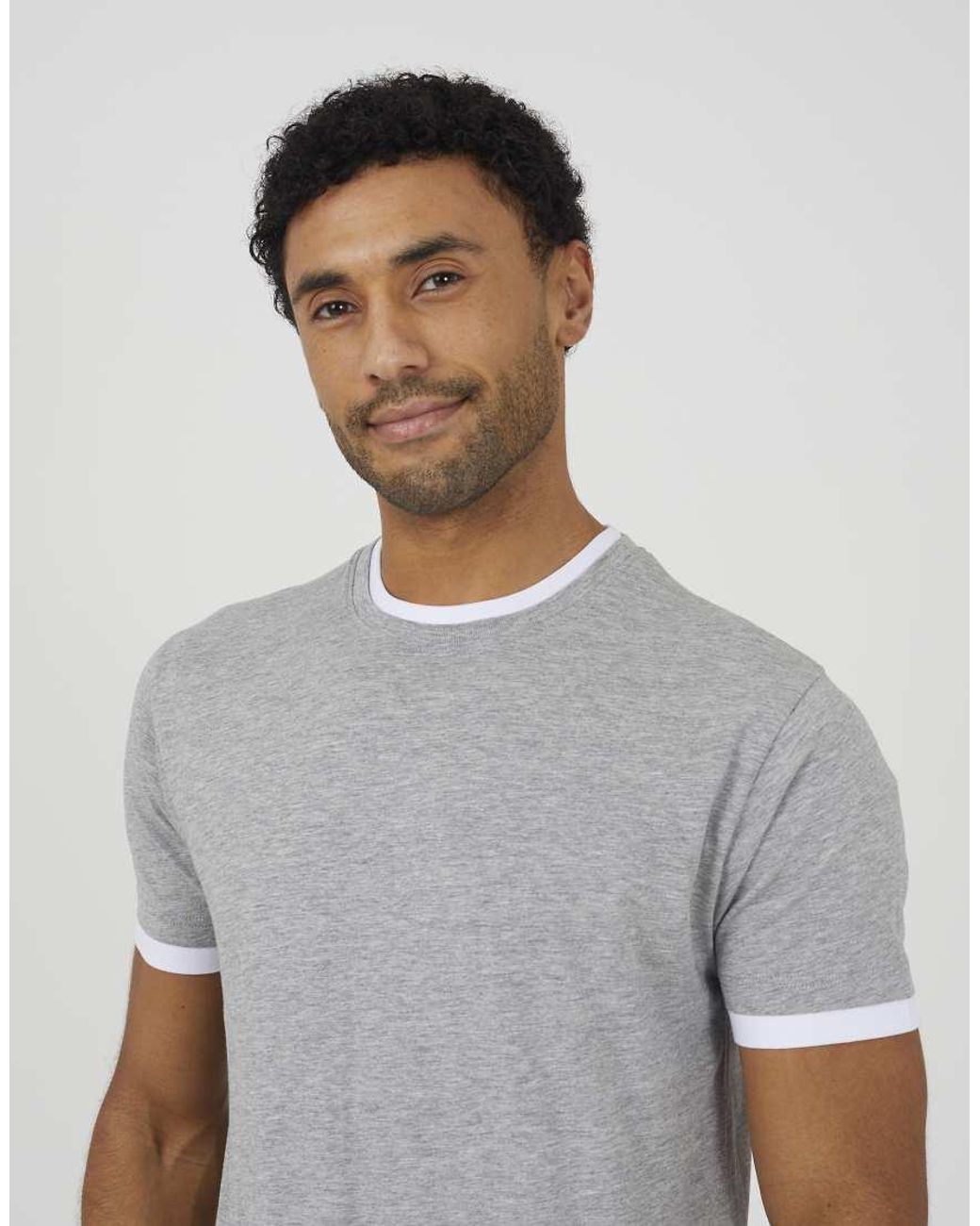 Brave Soul Gray Cotton Contrast Trim T-Shirt for men