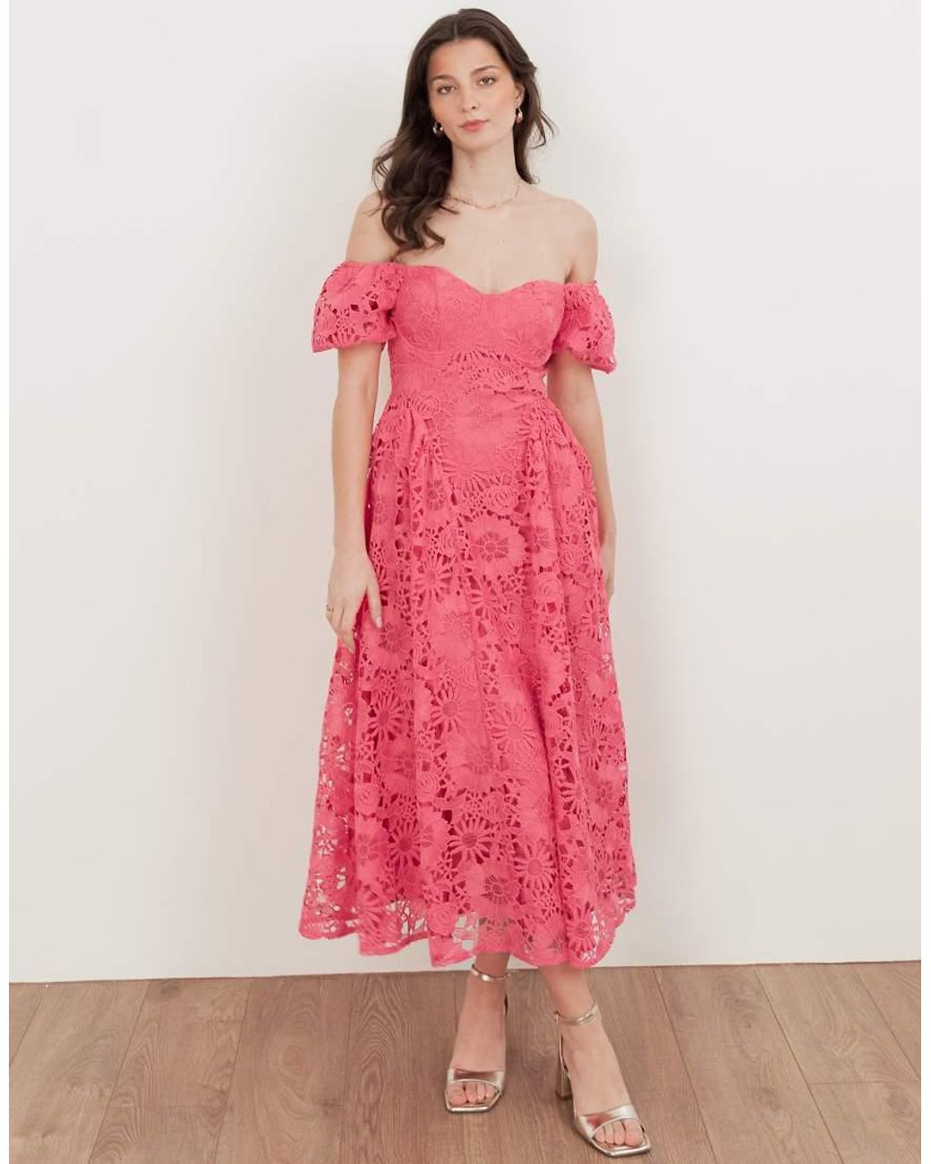 Maya Pink Short Sleeve Lace Midaxi Dress