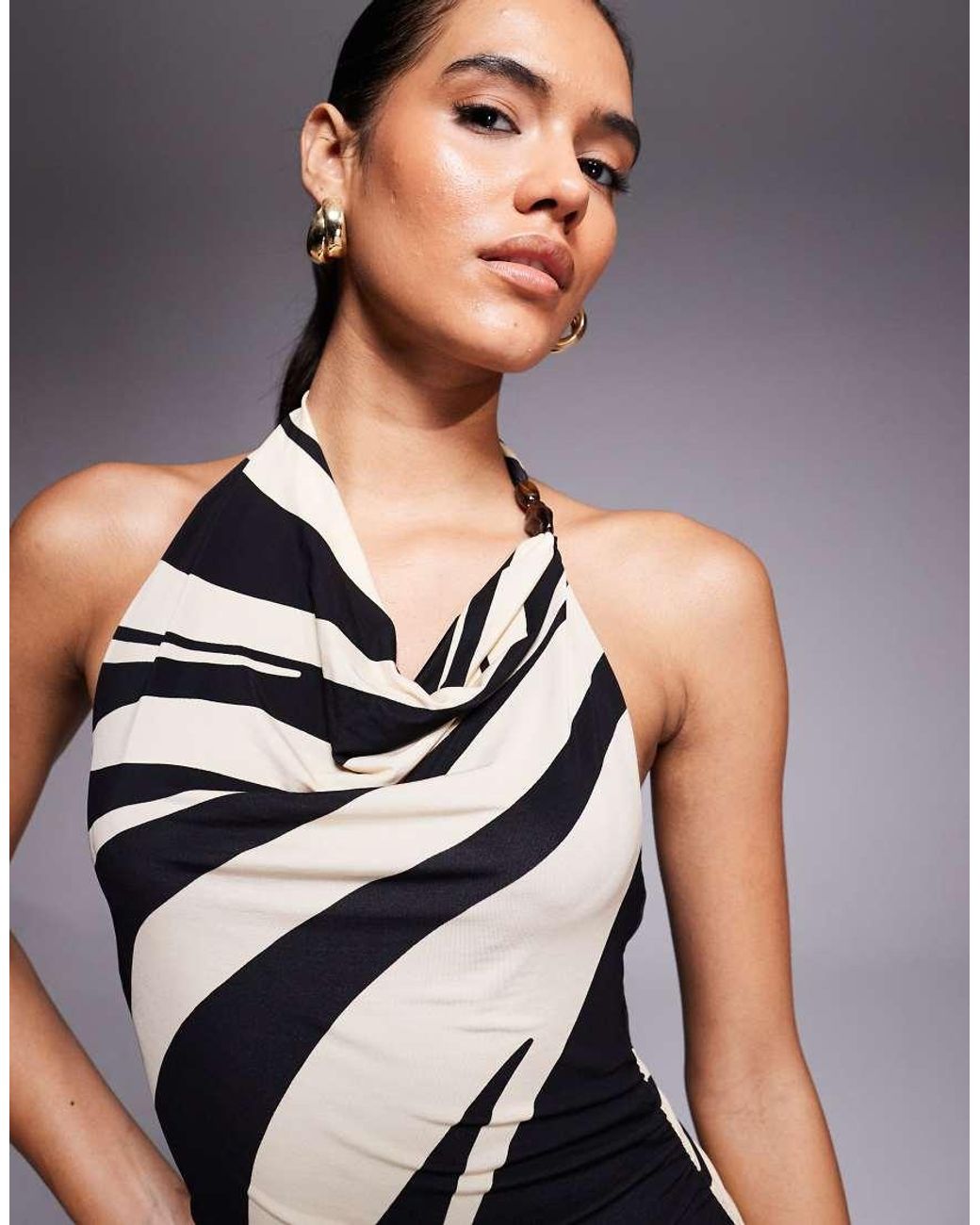 Forever New Blue Slinky High Cowl Halter Neck Maxi Dress