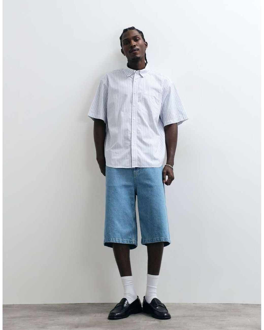 Carhartt Blue Keene Short Sleeve Stripe Shirt for men