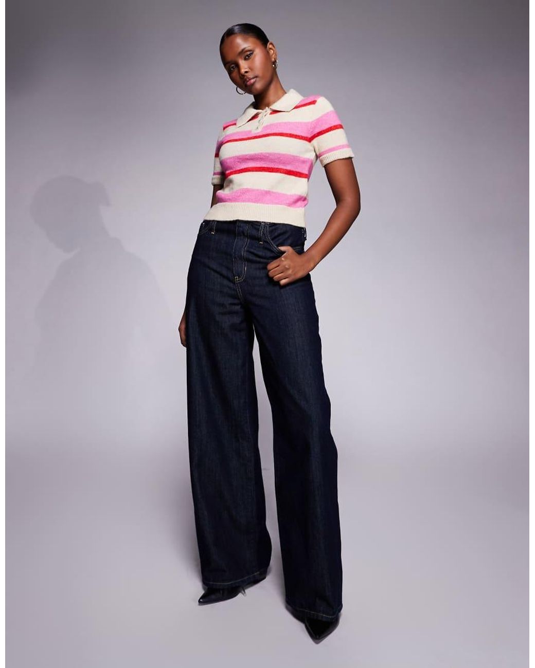 River Island Red Striped Knitted Polo