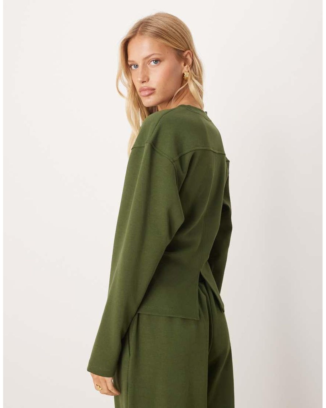 ASOS Green Co-Ord Interlock Long Sleeve Corset Waist Top