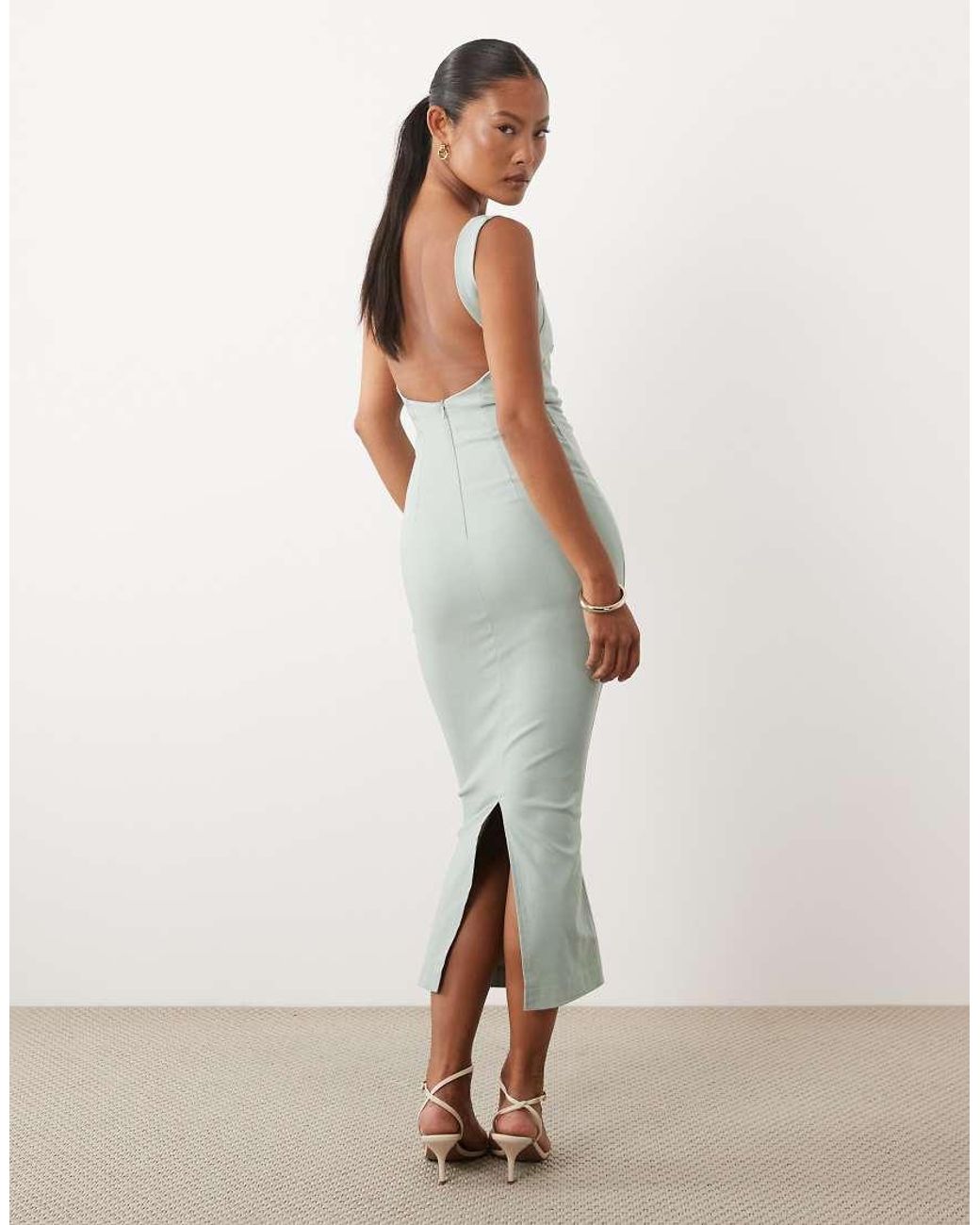 Vesper White Petite Bengaline Square Neck Scoop Back Midaxi Dress