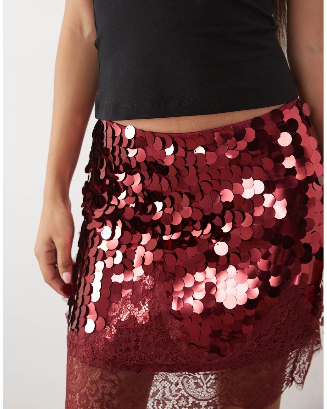 Never Fully Dressed Red Petite Sequin Mini Skirt