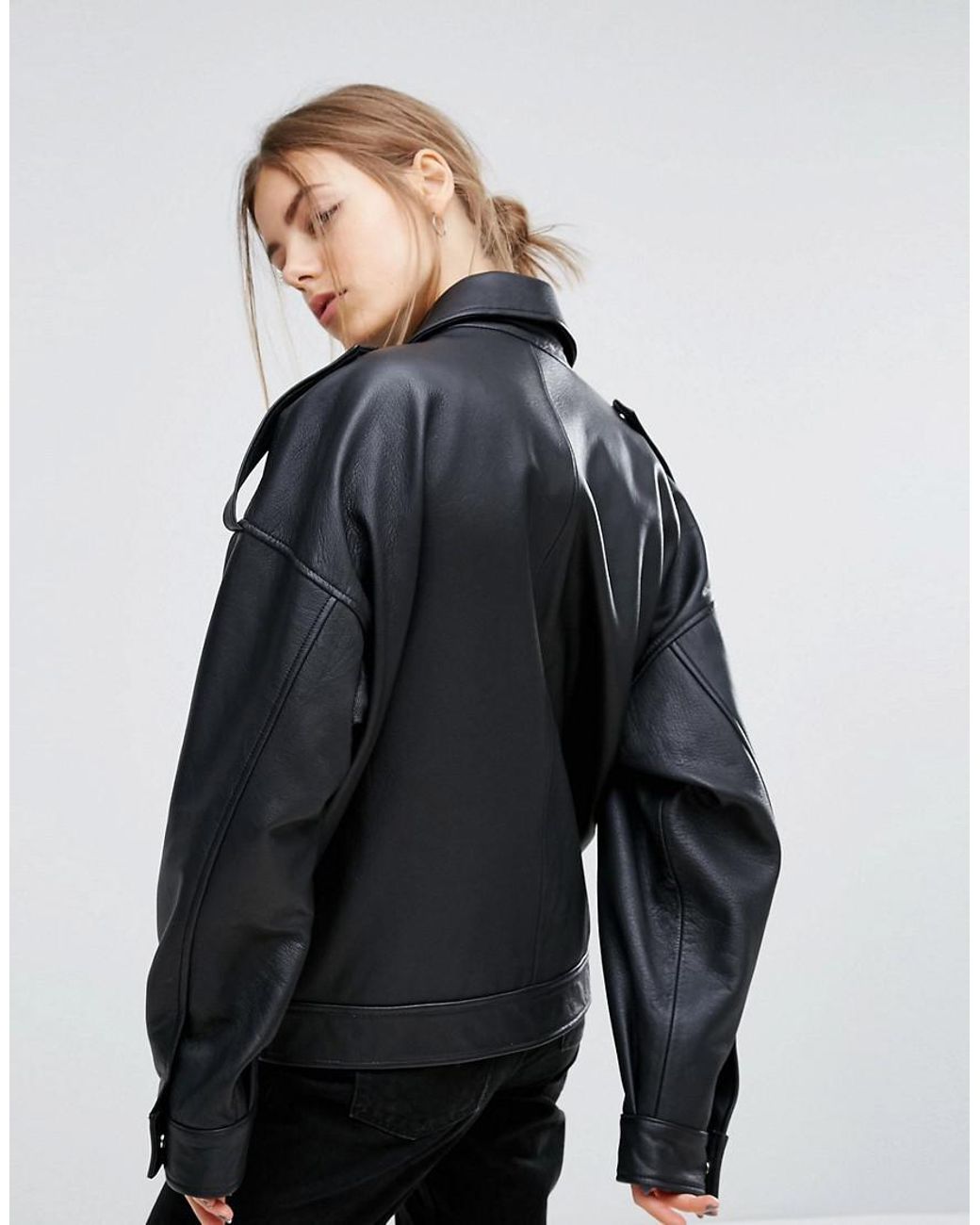 Oversized leather store jacket asos