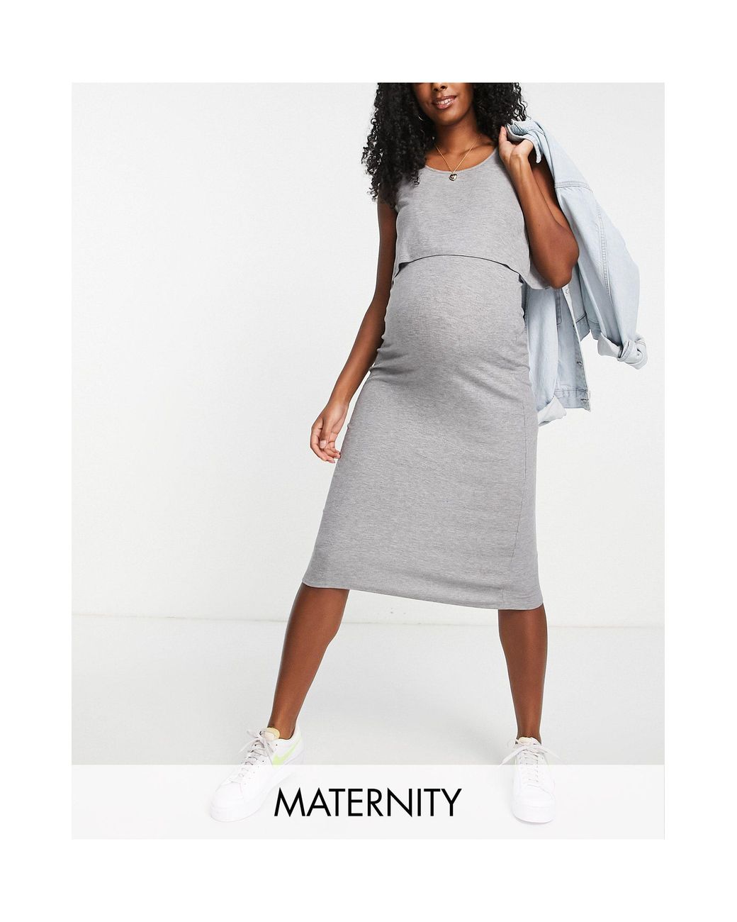 Mama.licious Mamalicious Maternity Sleeveless Midi Dress With Nursing  Function in White